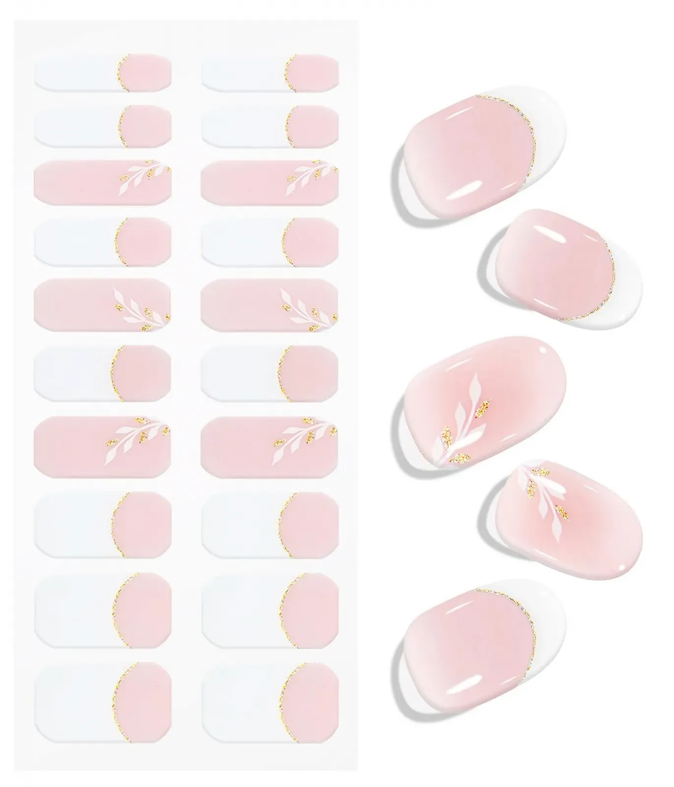 Гелевые полоски для ногтей JMEOWIO Nail Foil UV Hardening White Leaves with French Tip 20 штук, фото №4
