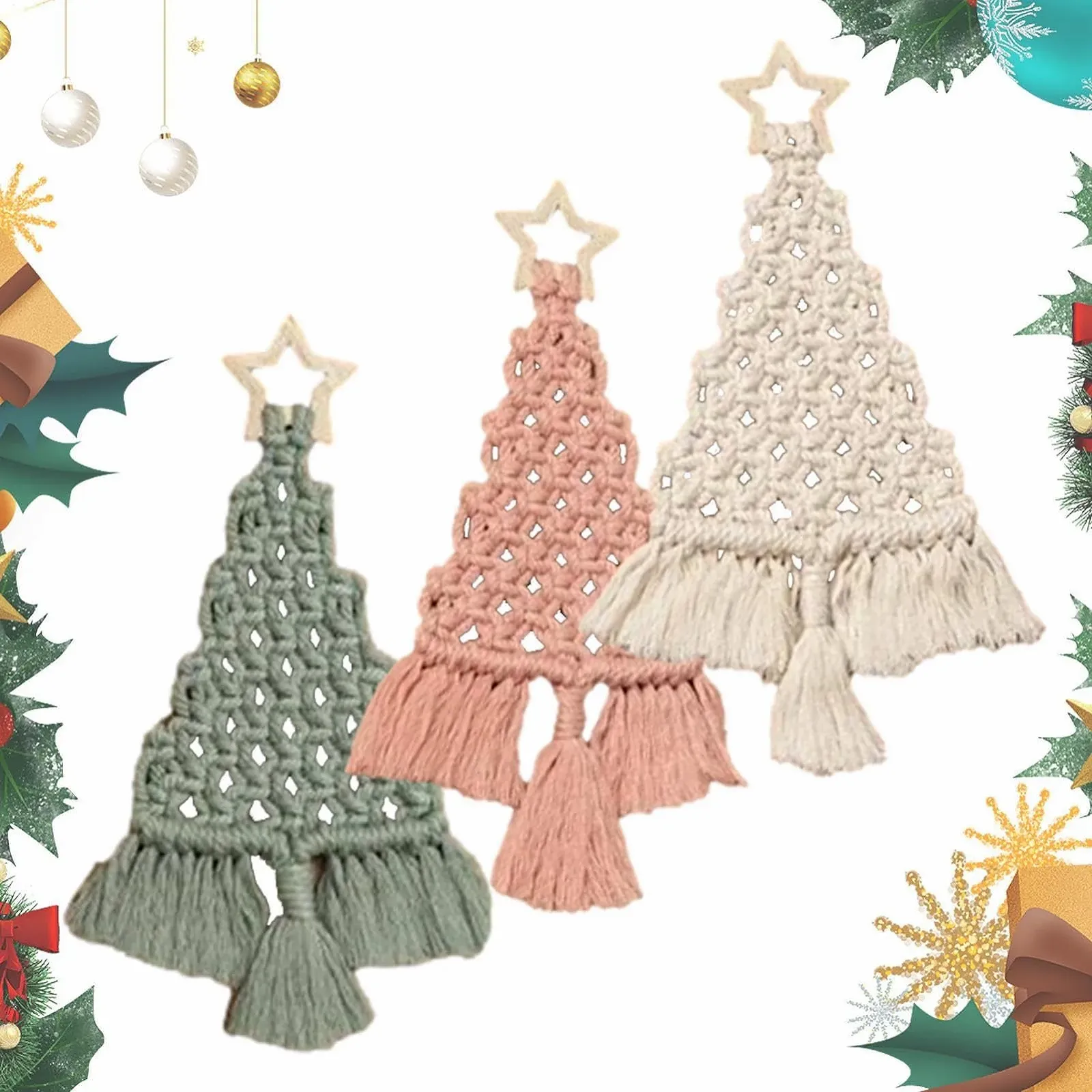 Набір для макраме Macrame Woven Christmas Tree Decorations Різдвяна ялинка, фото №8