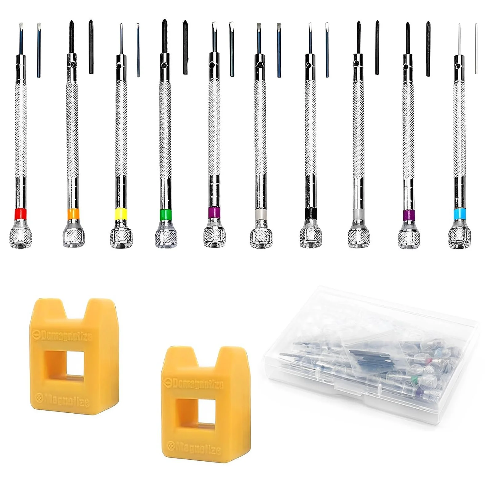 Набір прецизійних годинникових викруток 10 шт. 0,6–2,0 мм з розмагнічувачем, фото №1
