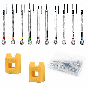 Набір прецизійних годинникових викруток 10 шт. 0,6–2,0 мм з розмагнічувачем - Фото 1