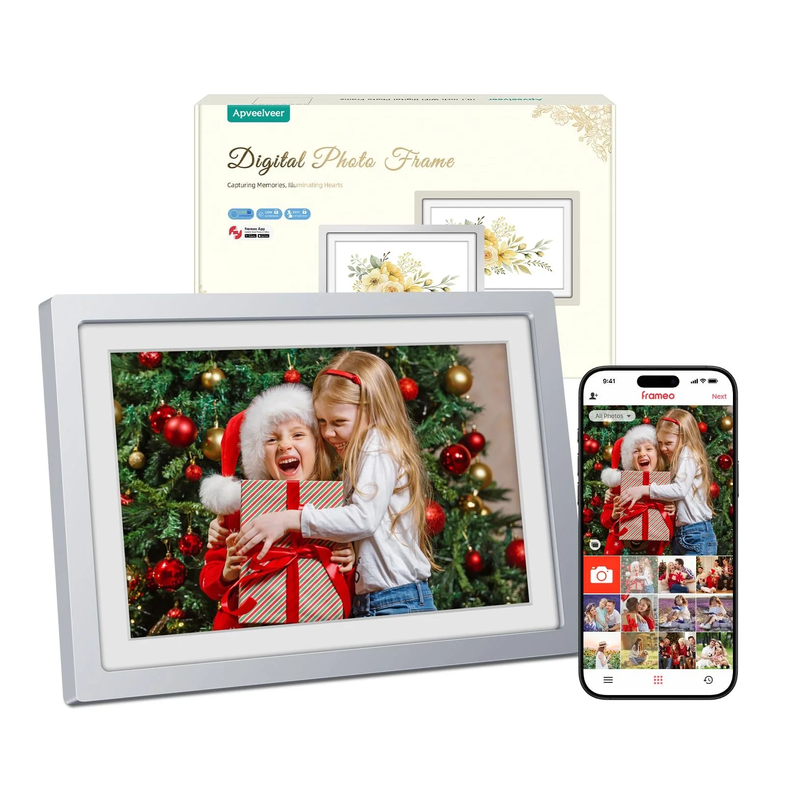 Цифровая фоторамка Apveelveer WiFi 10.1" 32 GB 2 GB RAM 1280 x 800 HD IPS Silver, фото №1