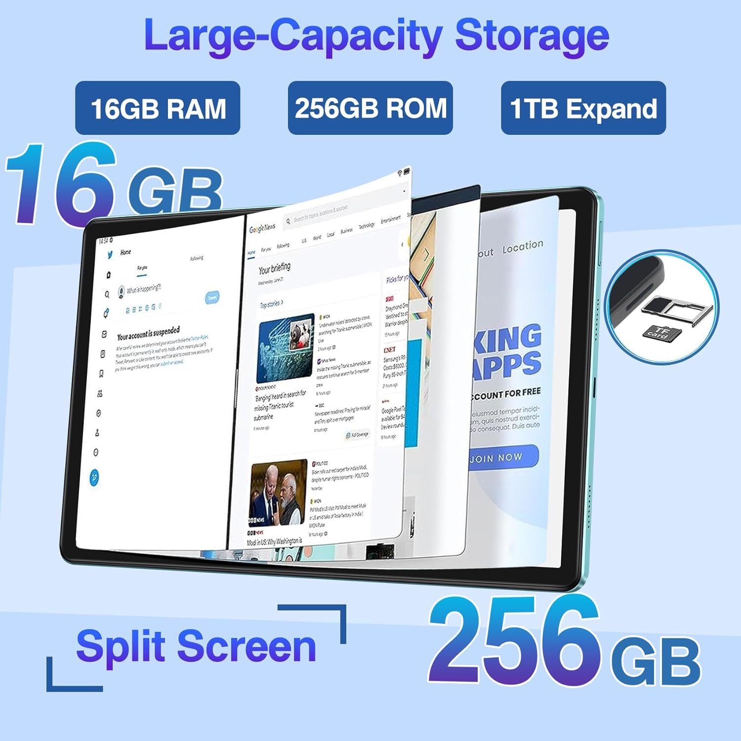 Планшет 11" 2K Dmoao D11 8+8/256Gb 8 ядер Android 13 8600 mAh Green, фото №4