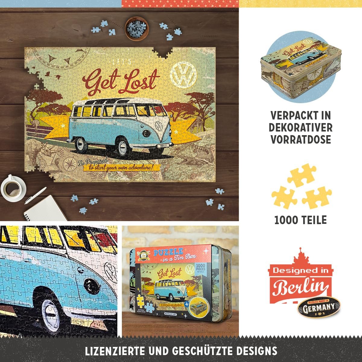 Пазл Nostalgic-Art Retro VW Bulli – Let's Get Lost 1000 элементов в металлической коробке, фото №3