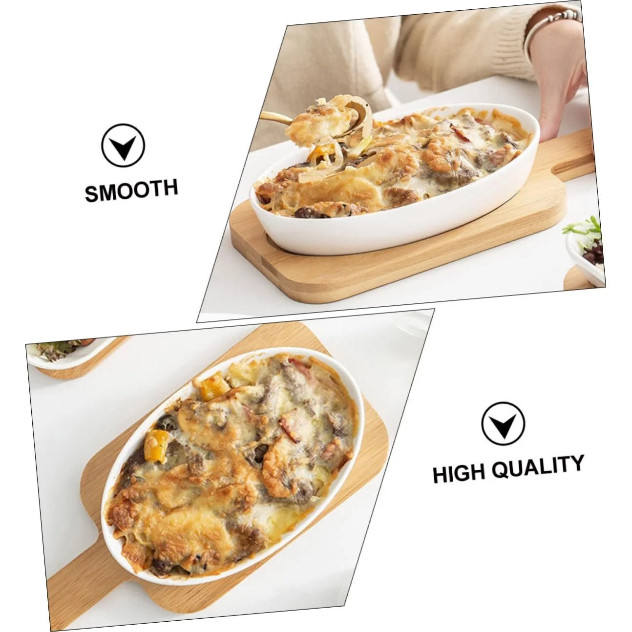 Форма для запікання керамічна овальна з дерев'яною підставкою термостійка антипригарна, фото №3 Форма для запікання керамічна овальна з дерев'яною підставкою термостійка антипригарна, фото №3