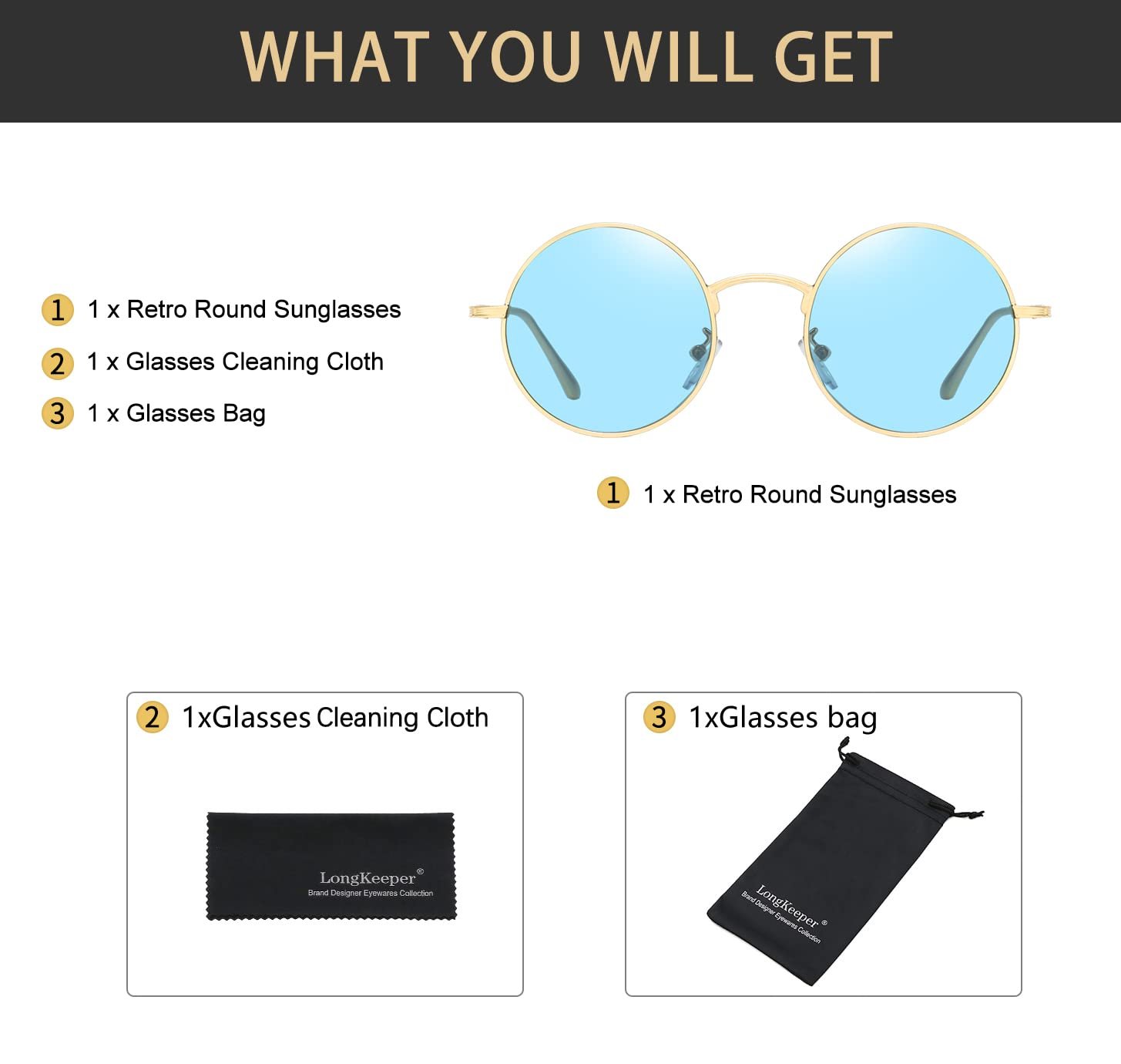 Круглі сонцезахисні окуляри Long Keeper Unisex Маленькі вінтажні круглі, фото №4