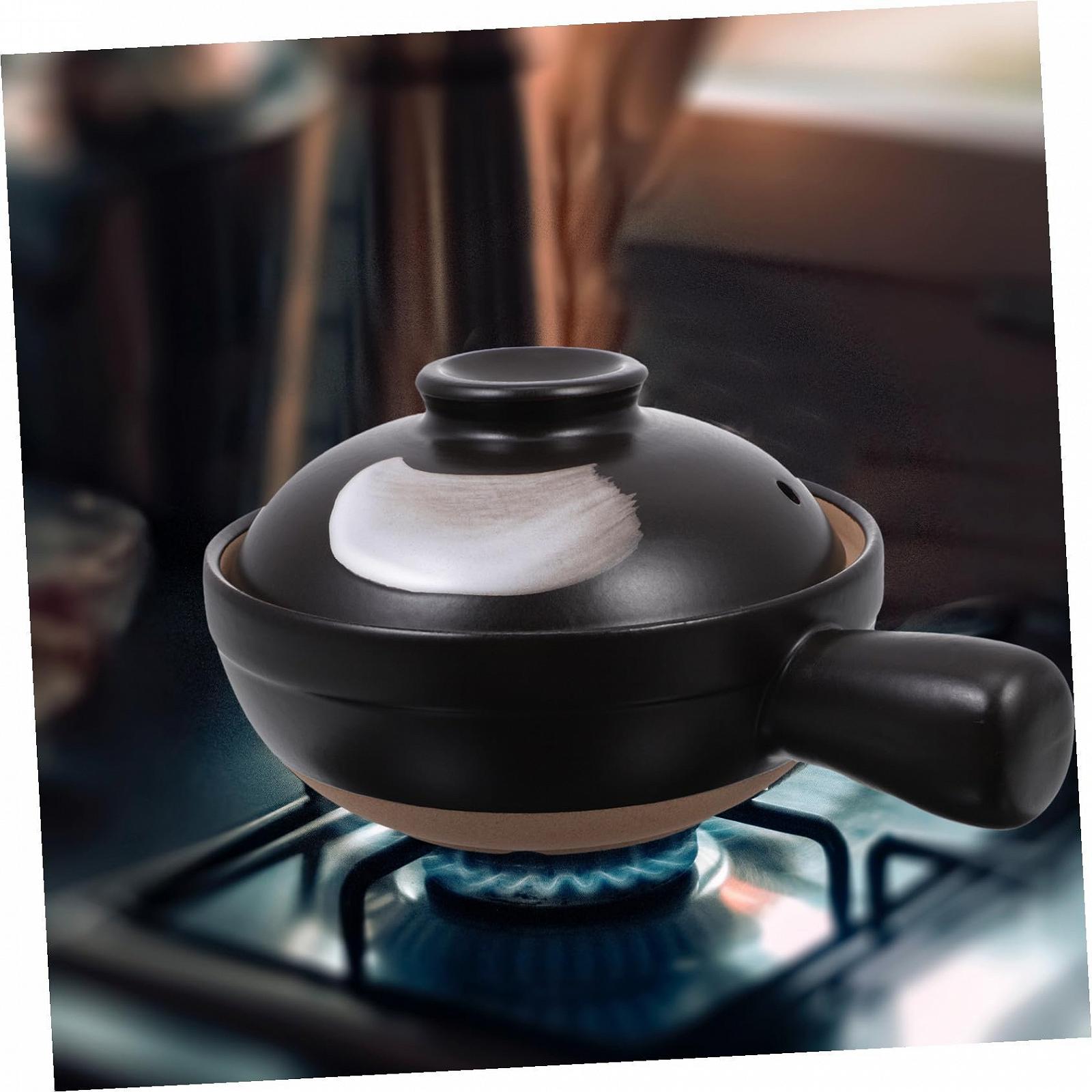 Керамическая кастрюля для тушения TOYANDONA традиционная маленькая с ручкой термостойкая для рагу и супов, фото №7