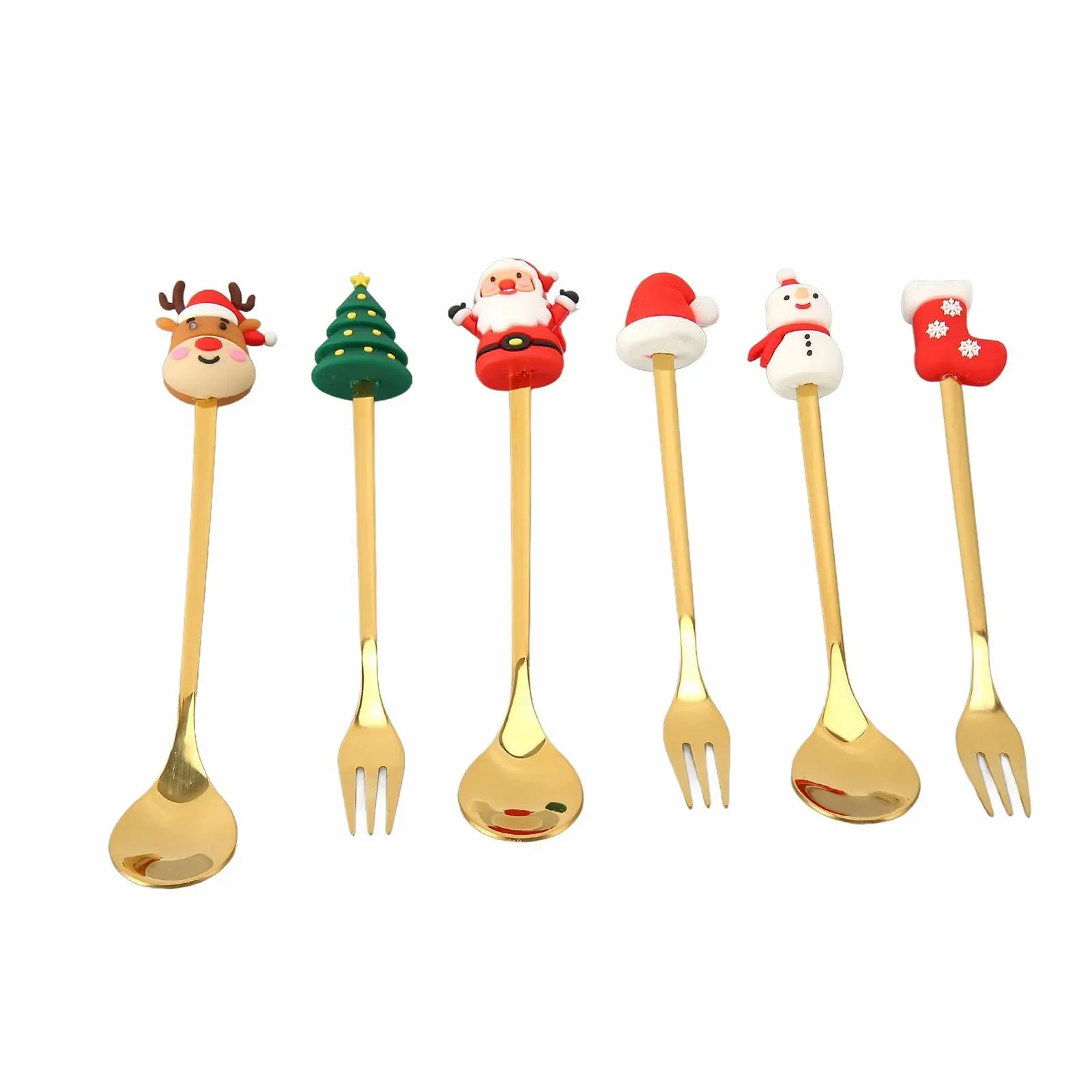Дитячий Набір Столових Приборів У Різдвяному Дизайні, Нержавіюча Сталь-Силікон з Довгою Ручкою, фото №5