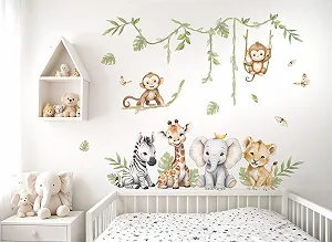 Наклейка на стіну Little Deco DL5130 L Сафарі Тварини Жираф Лев Слон synthetic.ua - Фото 1