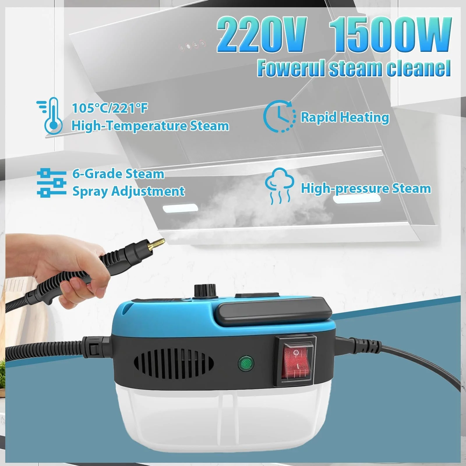 Пароочисник високого тиску портативний з подовженим шлангом та аксесуарами, фото №3 Пароочисник високого тиску портативний з подовженим шлангом та аксесуарами, фото №3