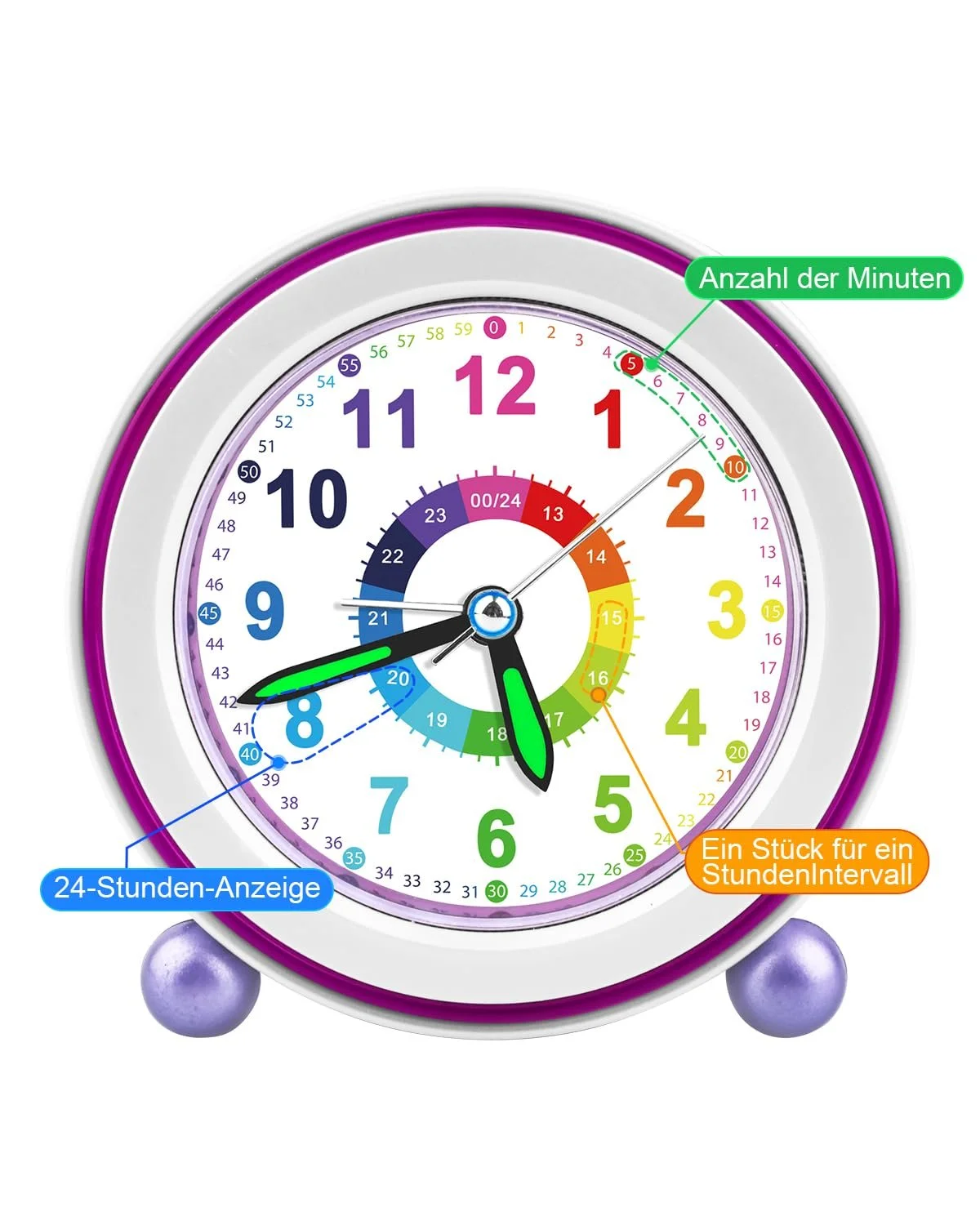 Дитячий Будильник Ayybboo Кварцовий Аналоговий Безшумний з Функцією Повтору та Нічником, фото №2