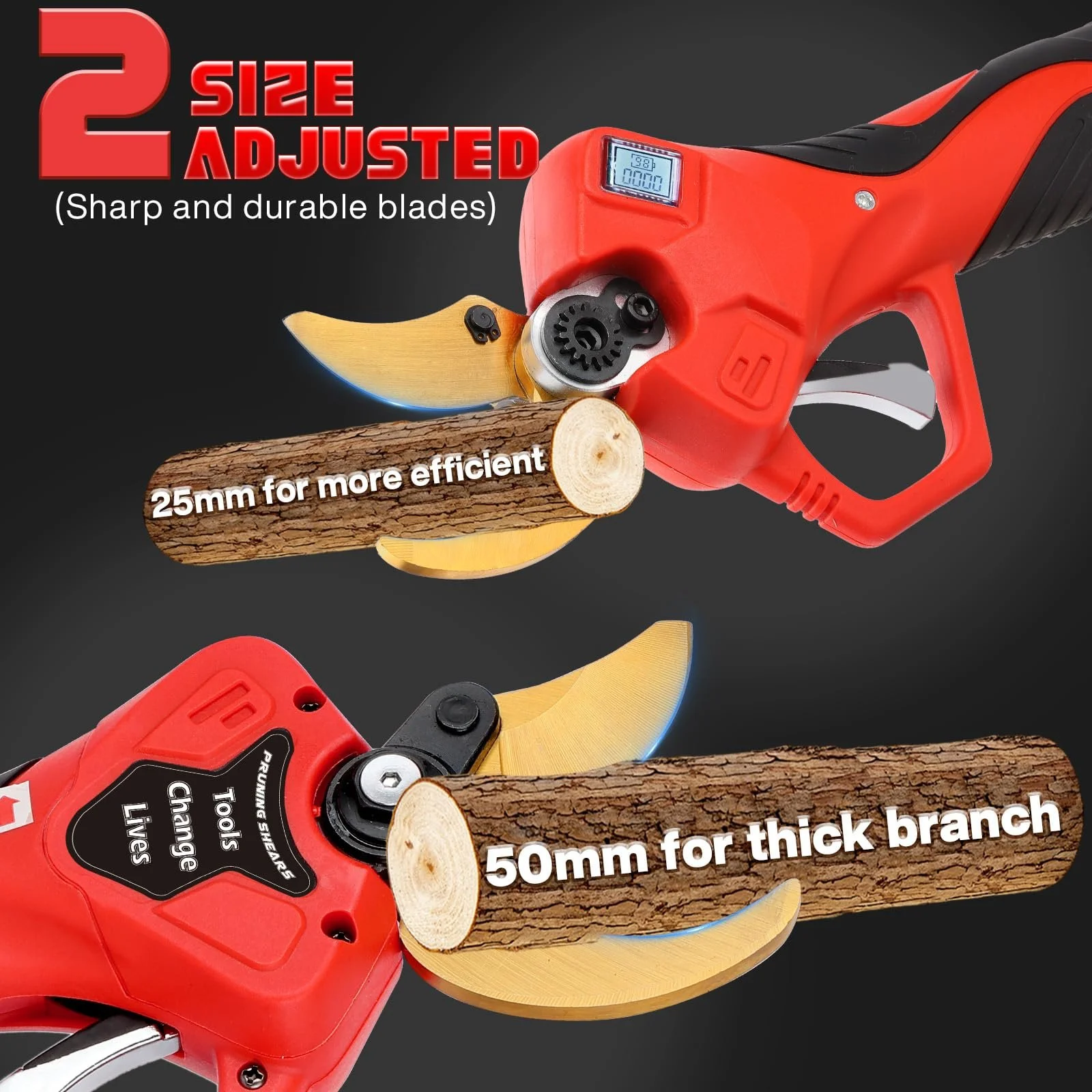 Акумуляторні сучкорізи MISTRO з лезами SK7 50 мм, портативні ріжучі ножиці з 2 акумуляторами 21 В, фото №2