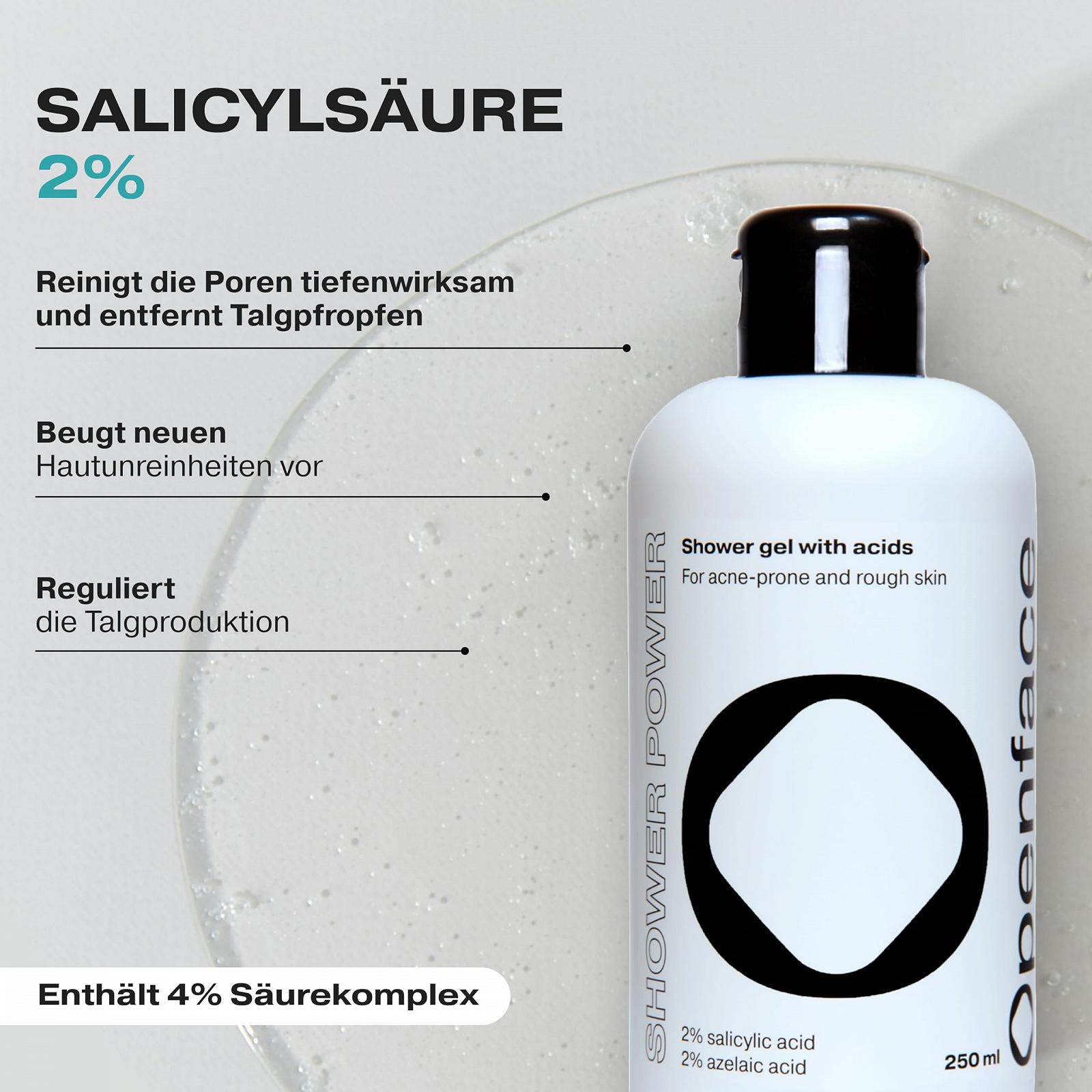 Гель для душу Openface Shower Power Body Wash 2% саліцилова кислота + 2% азелаїнова кислота pH 4.5 250 мл, фото №5 Гель для душу Openface Shower Power Body Wash 2% саліцилова кислота + 2% азелаїнова кислота pH 4.5 250 мл, фото №5