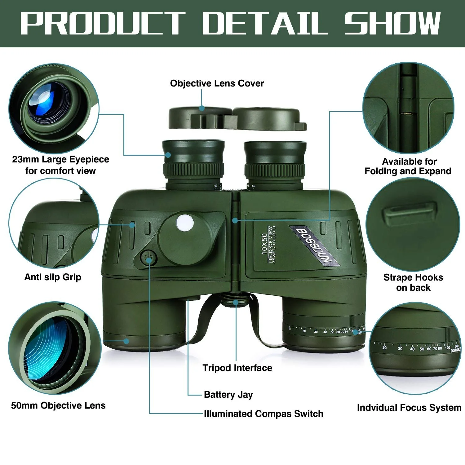 Бінокль Marine 10x50 Морський з нічним баченням, далекоміром та компасом, фото №2