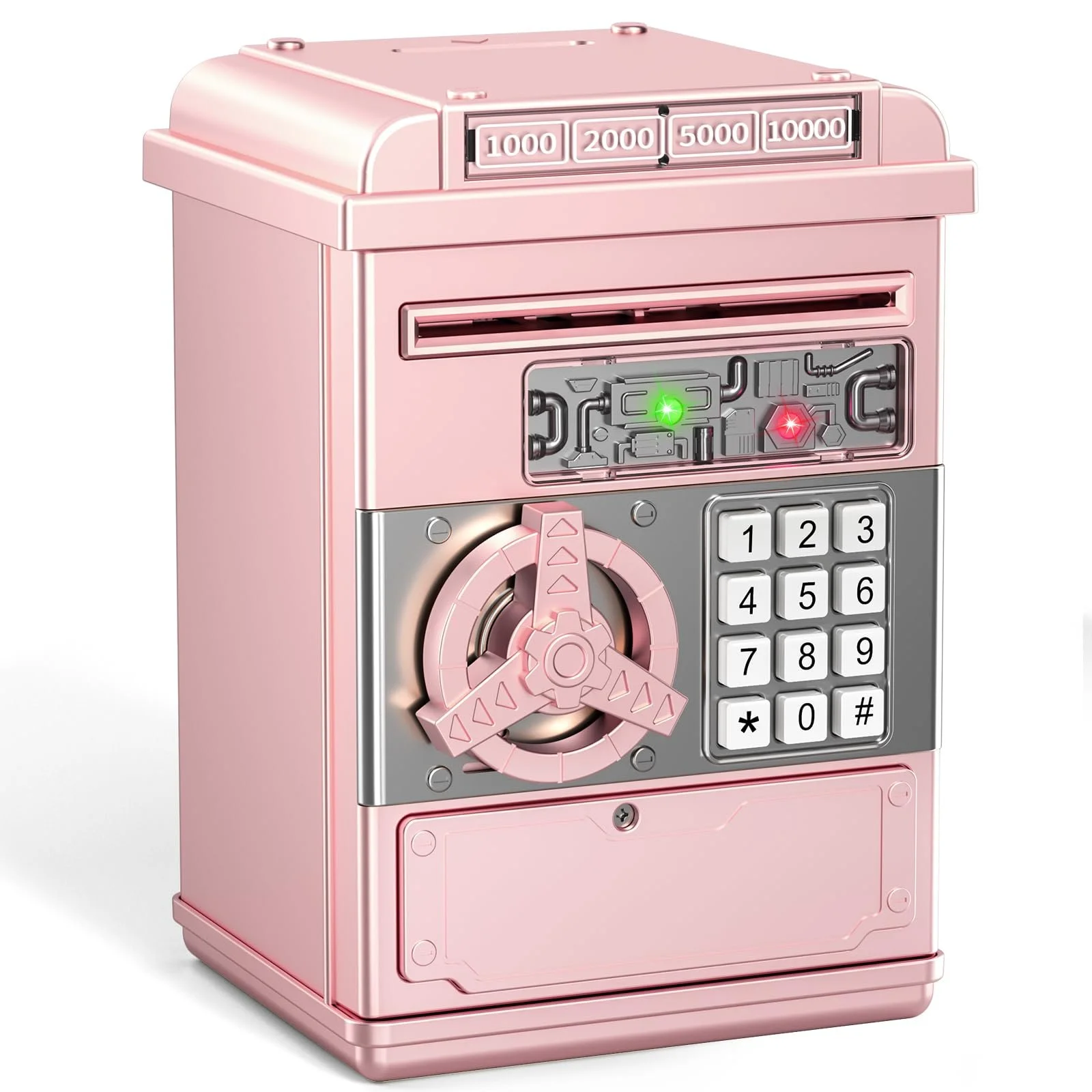 Скарбничка-сейф Електронна з паролем Банкомат Рожеве золото, фото №7