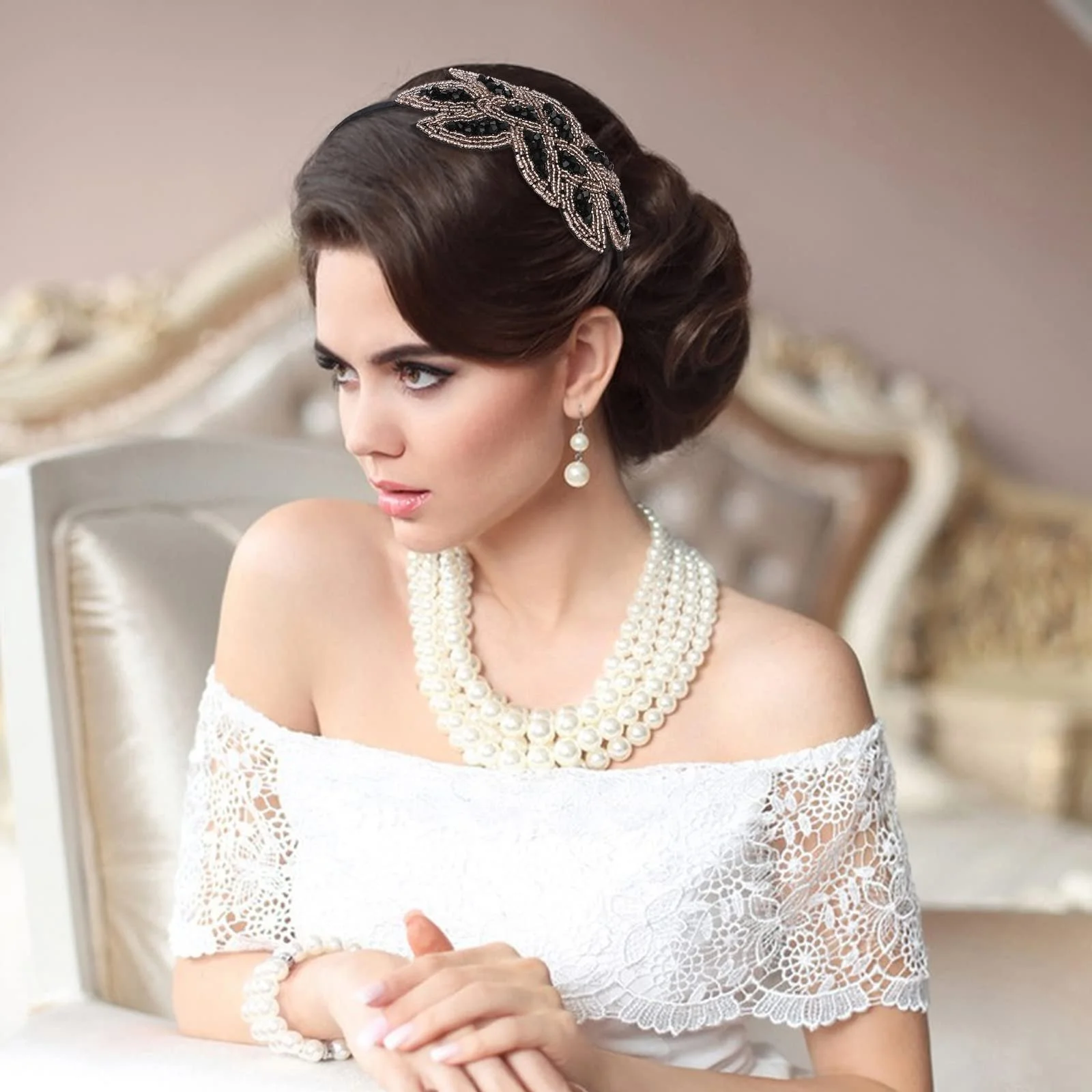 Обруч на голову Sibba 1920-х років, кришталева, фото №6