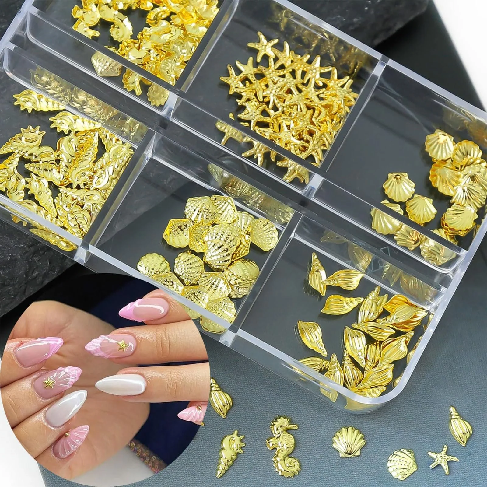 Прикраса для нігтів 6 відділень Пляжні, Золоті, фото №5