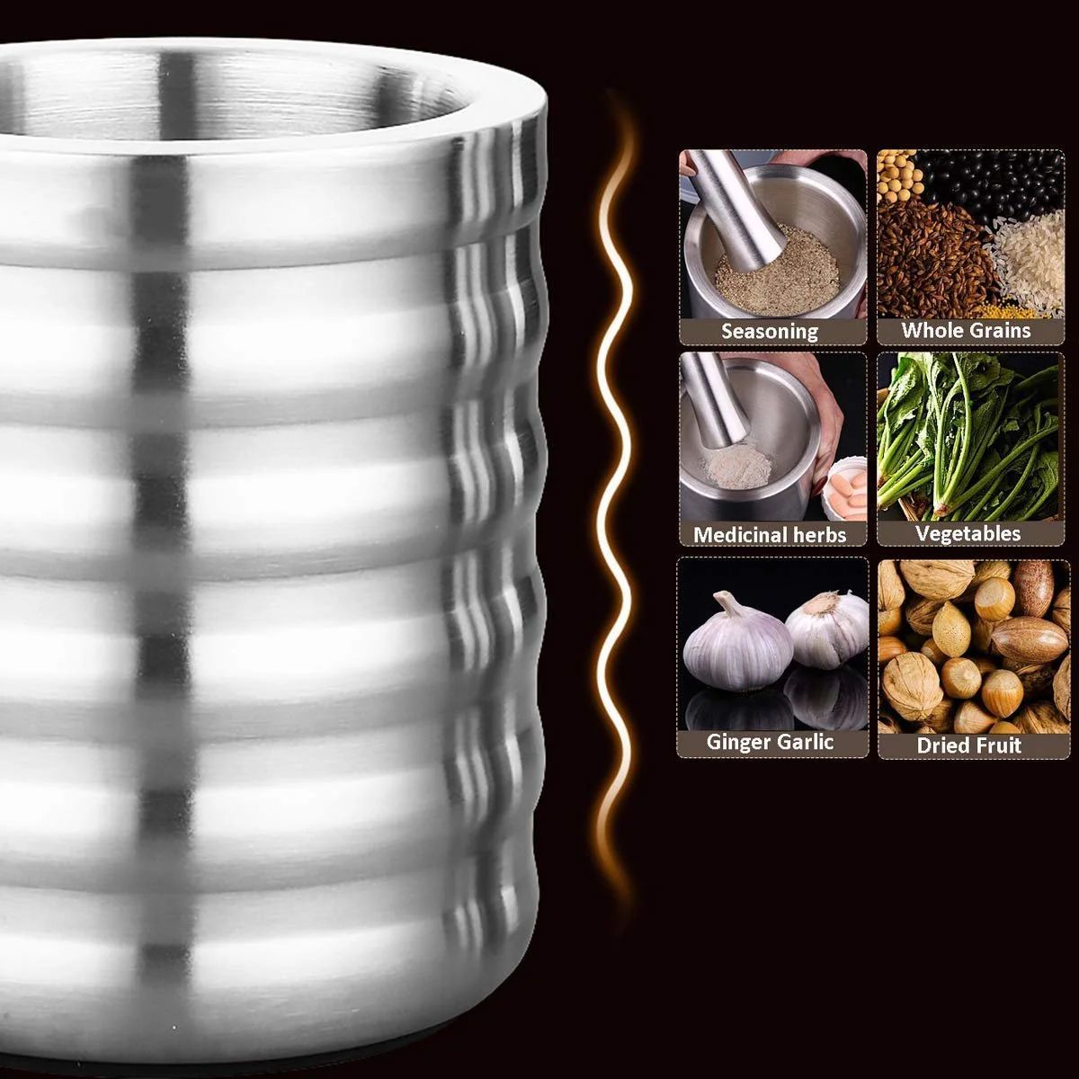 Ступка з товкачиком Подрібнювач спецій з нержавіючої сталі, фото №4