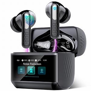 Навушники-вкладиші ZYHKON Bluetooth 5.4 з сенсорним екраном, мікрофоном ANC/ENC з шумозаглушенням, 48 годин HiFi стерео, 5 режимів еквалайзера, IP7 водонепроникність, USB-C - Фото 1