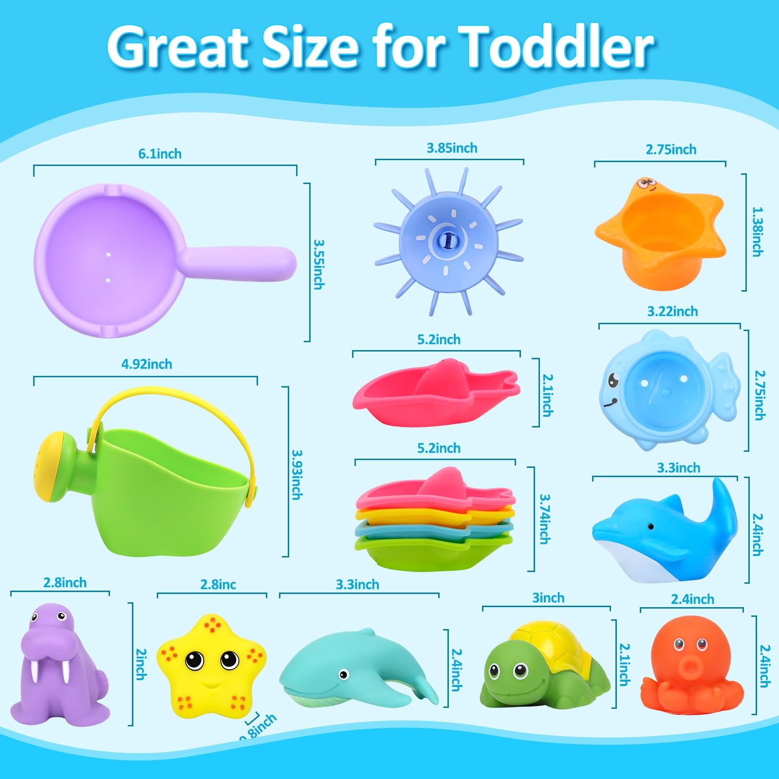 Набір іграшок для ванни для малюків від 1 до 4 років, 16 шт., фото №3