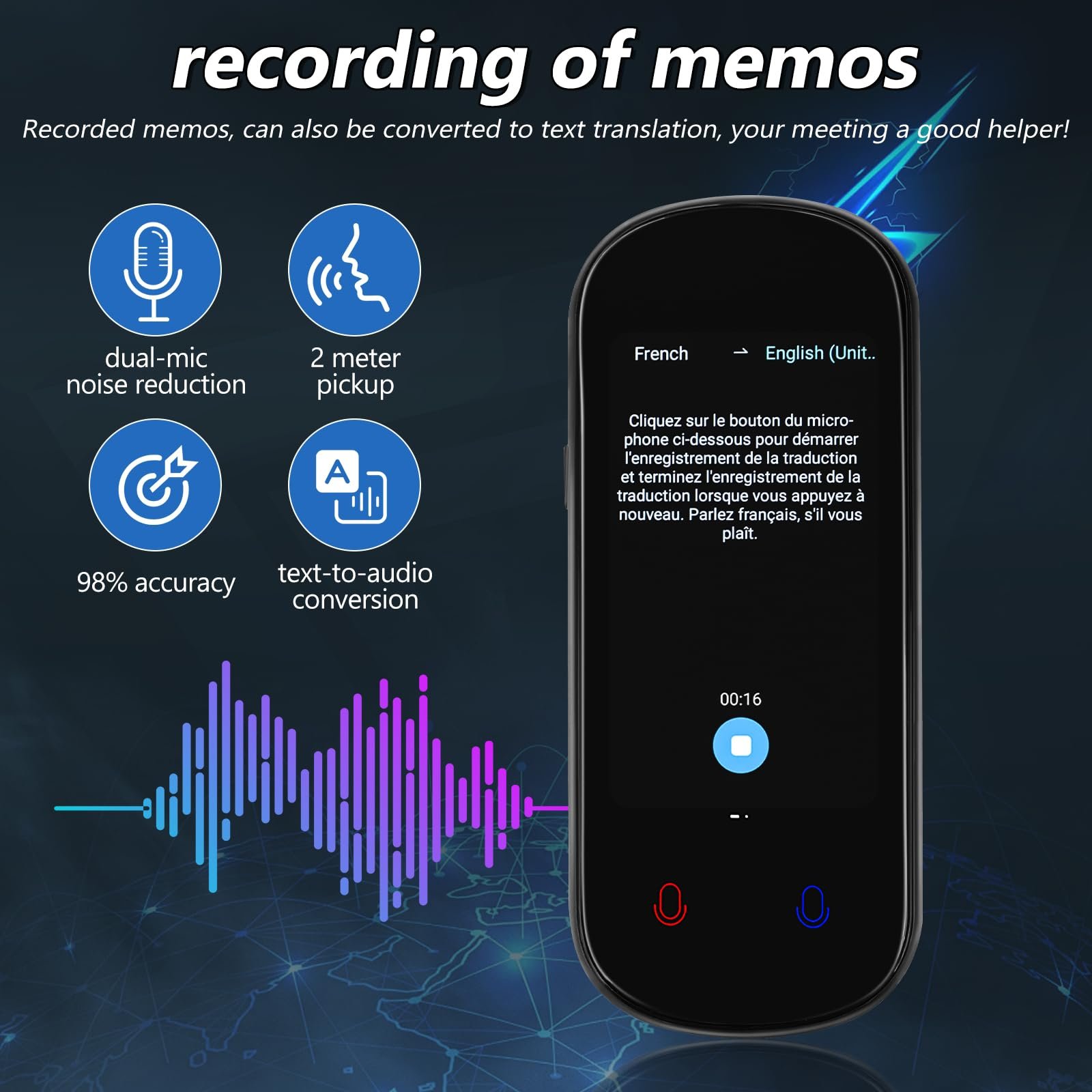 Інтелектуальний голосовий перекладач Z2 138 мов, 3-дюймовий HD сенсорний екран Акумулятор 1500 mAh WiFi, фото №7