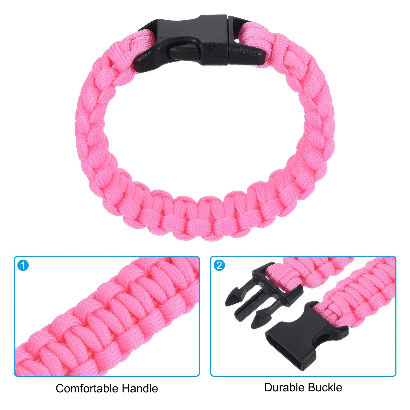 Браслет Paracord PATIKIL Survival, плетений, рожева поліефірна мотузка для парашута, фото №4