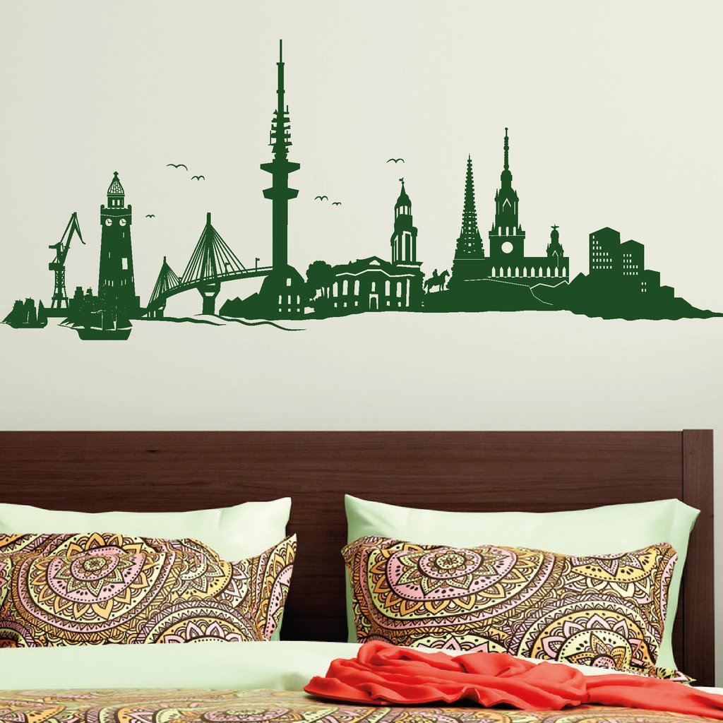 Наклейка на стіну Скайлайн Гамбурга 30 кольорів 3 розміри, фото №3 Наклейка на стіну Скайлайн Гамбурга 30 кольорів 3 розміри, фото №3