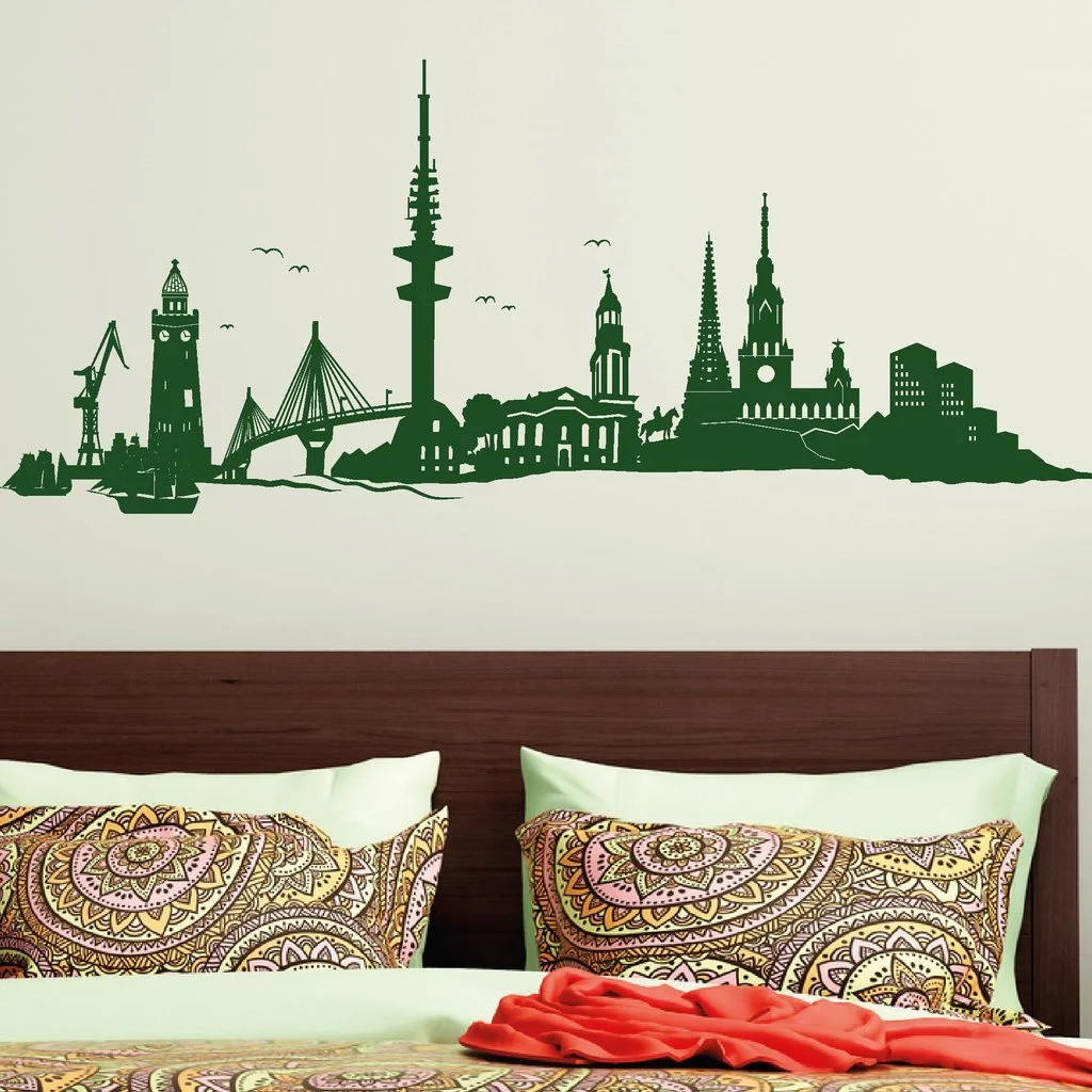 Наклейка на стену Скайлайн Гамбурга 30 цветов 3 размера, фото №3