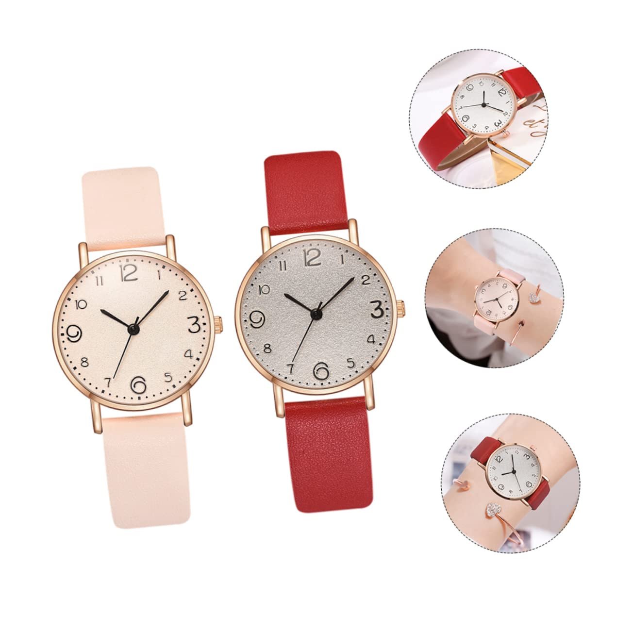 Наручные часы PartyKindom 2 шт. Кварцевые С браслетом PU и бежевым, фото №3