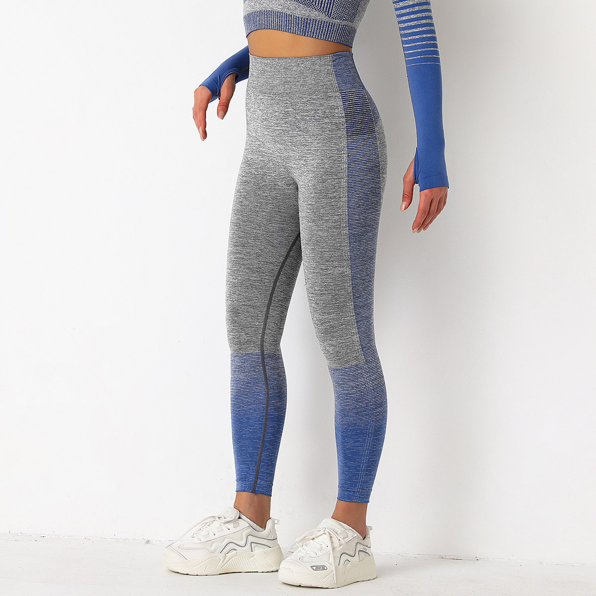 Леггинсы женские спортивные 9645 M серые с синим, фото №4