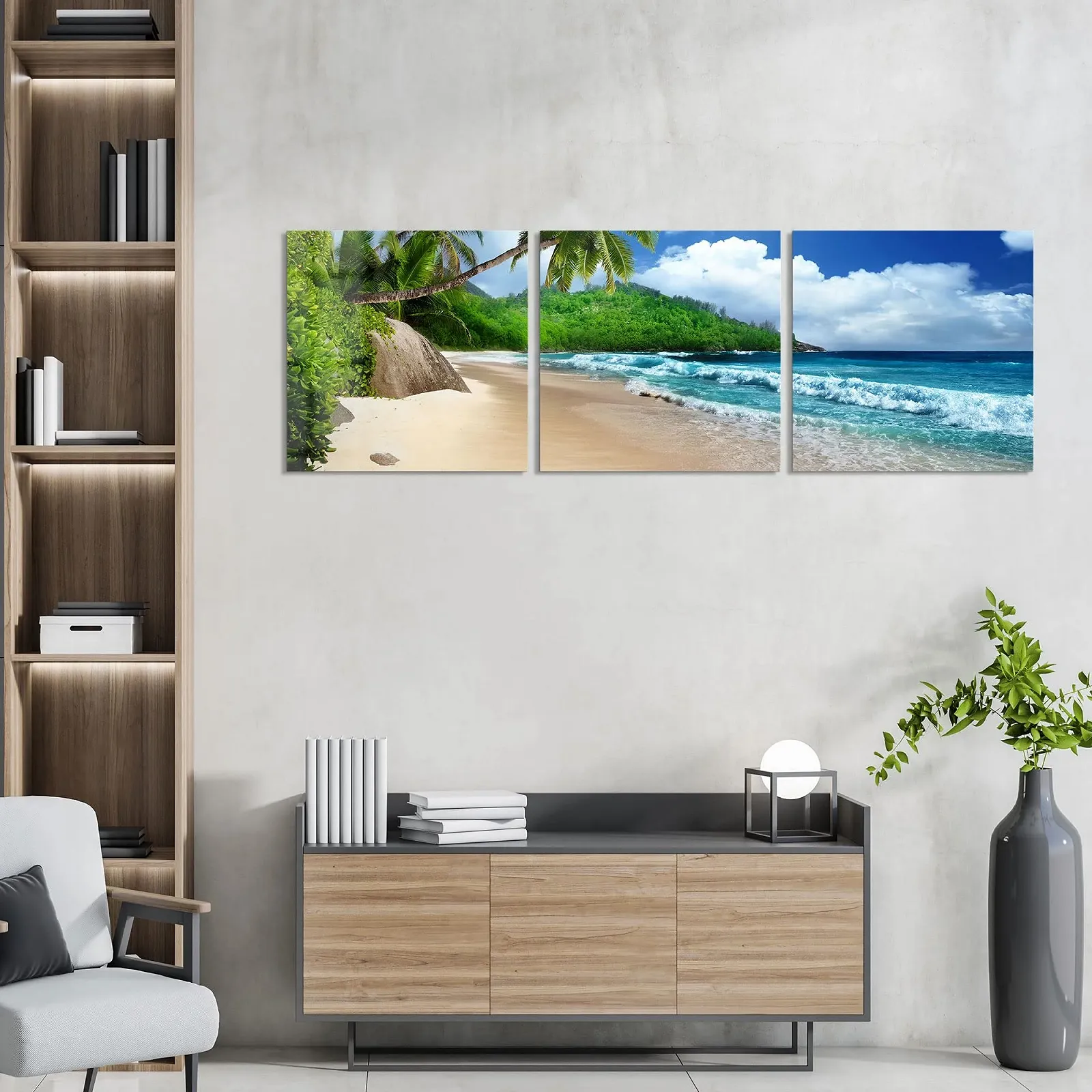 Скляні картини DEQORI Tropical Beach Backdrop Горизонтальні 3 штуки 150 x 50 см, фото №3