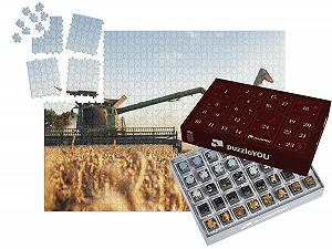 Пазл-адвент-календарь puzzleYOU Tractors, Agriculture "Зерноуборочный комбайн и трактор в пшеничном поле" 1000 деталей - Фото 1