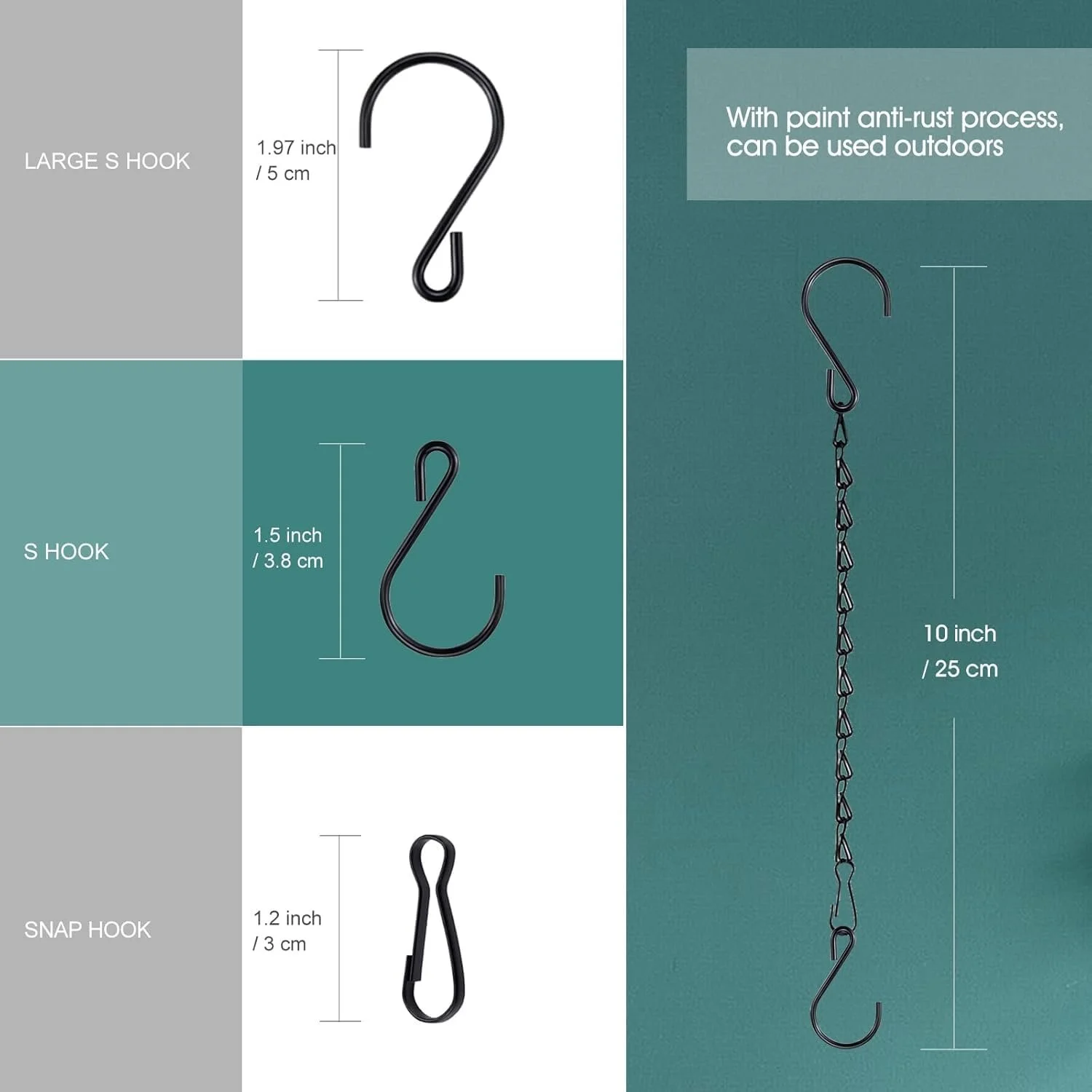 Подвесные цепочки для кашпо 10 шт. Металл Черный 25 см, фото №4