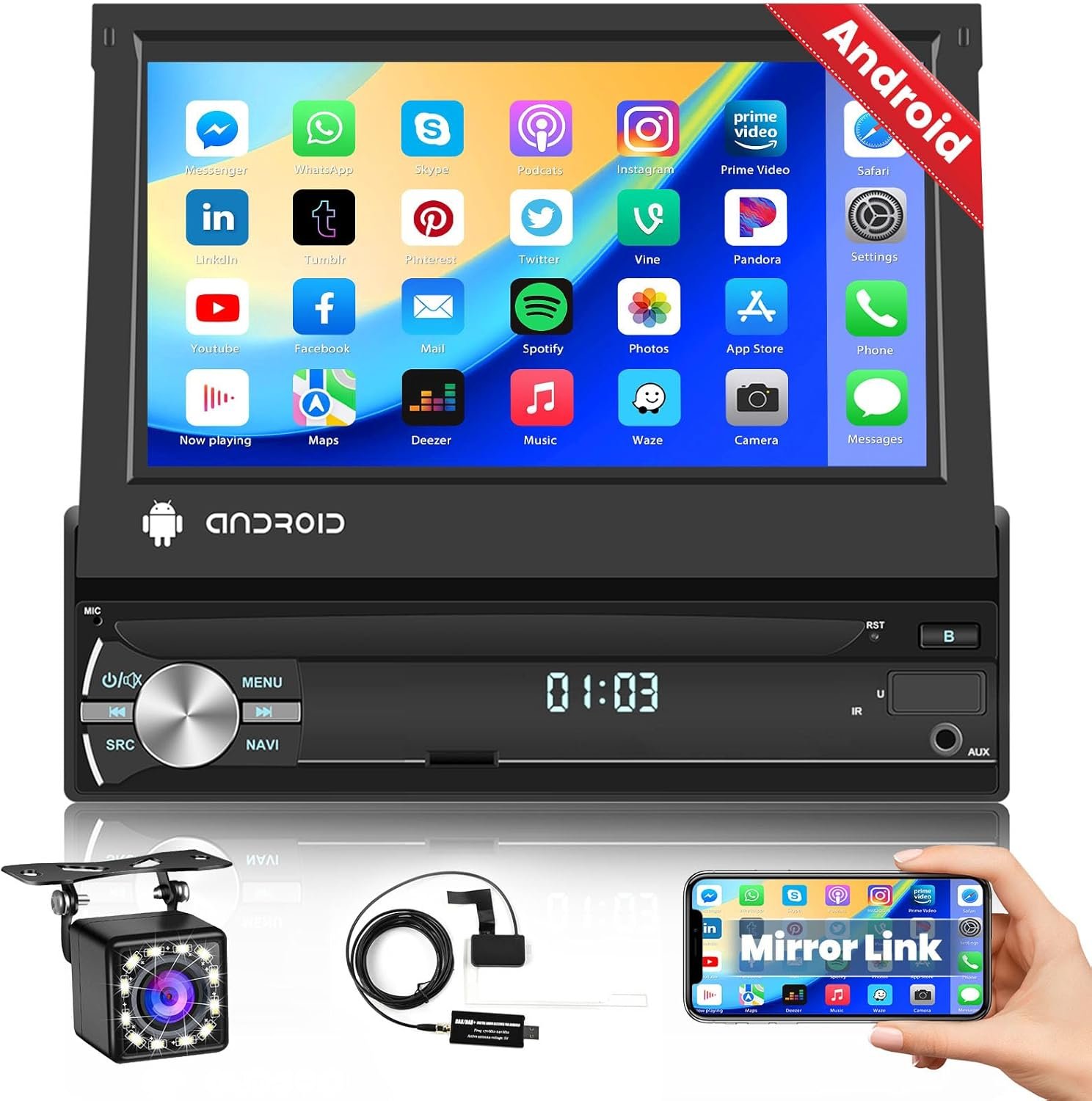 Автомагнітола Hikity SU 9708 / 7" / Сенсорна / 2/16Гб / Android 13 / Bluetooth / WI-FI / GPS / AUX / DAB+ / 1DIN, фото №1
