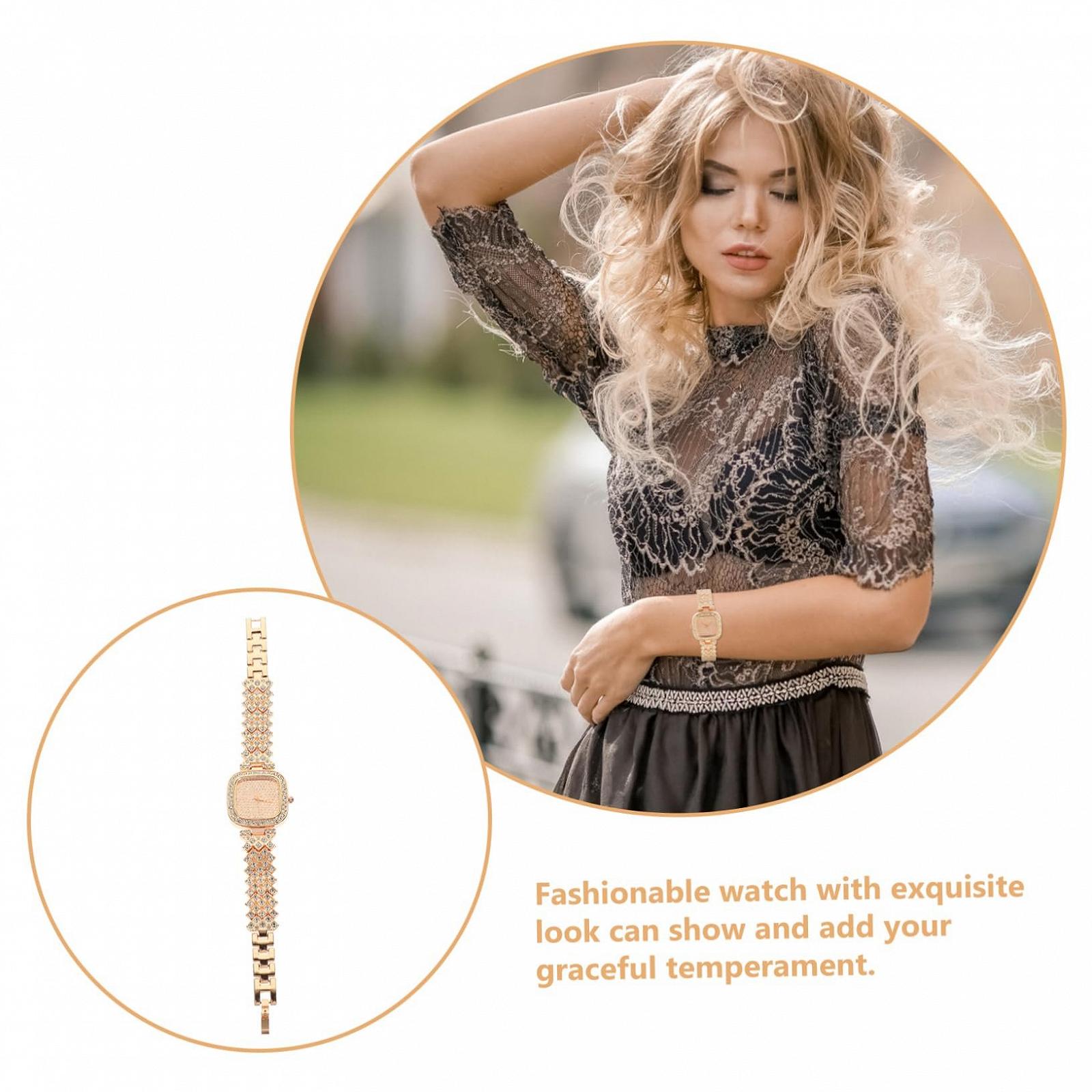 Женские Часы Healvian Дизайн с Rhinestone Нержавеющая сталь Ремешок Регулируемые Розовое Золото, фото №3