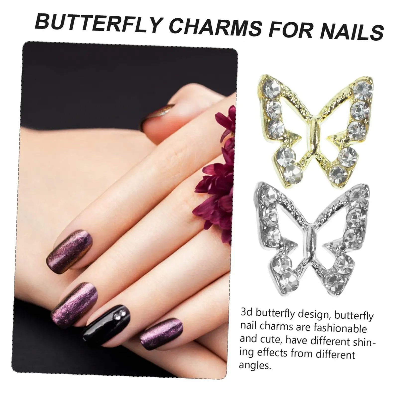 Украшения для ногтей Mikinona, 40 шт., накладные ногти, стразы для ногтей, подвески-бабочки, маленькие стразы для акриловых ногтей, сплав, фото №8