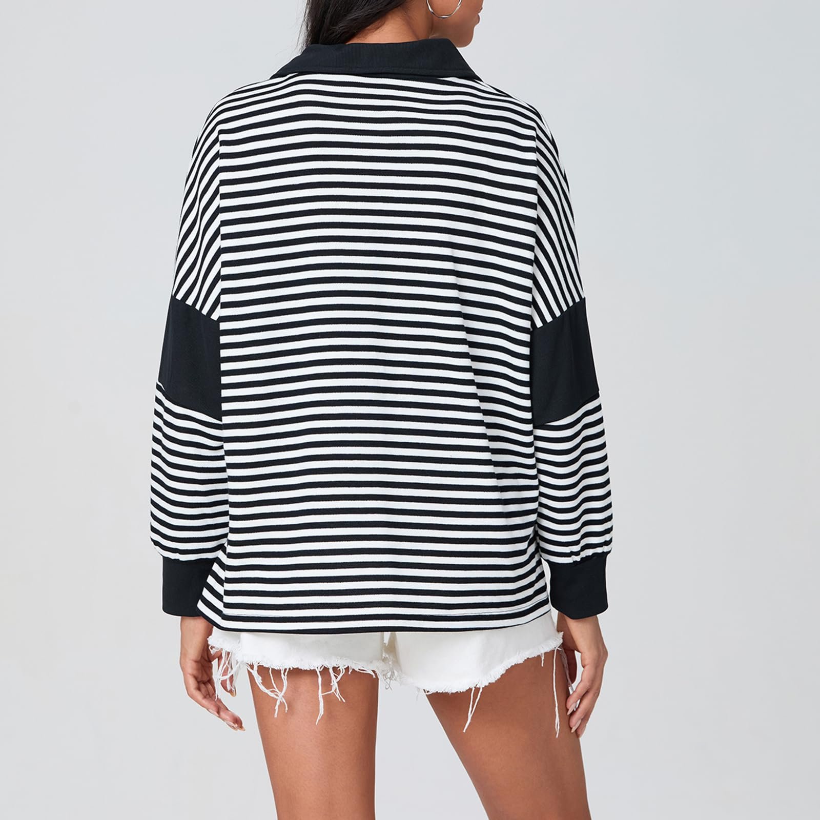 Женский полосатый свитшот SANSIWU, контрастный цвет, длинный рукав, воротник с лацканами, на пуговицах, осенне-зимний, Y2K, повседневный, большой пуловер, фото №8