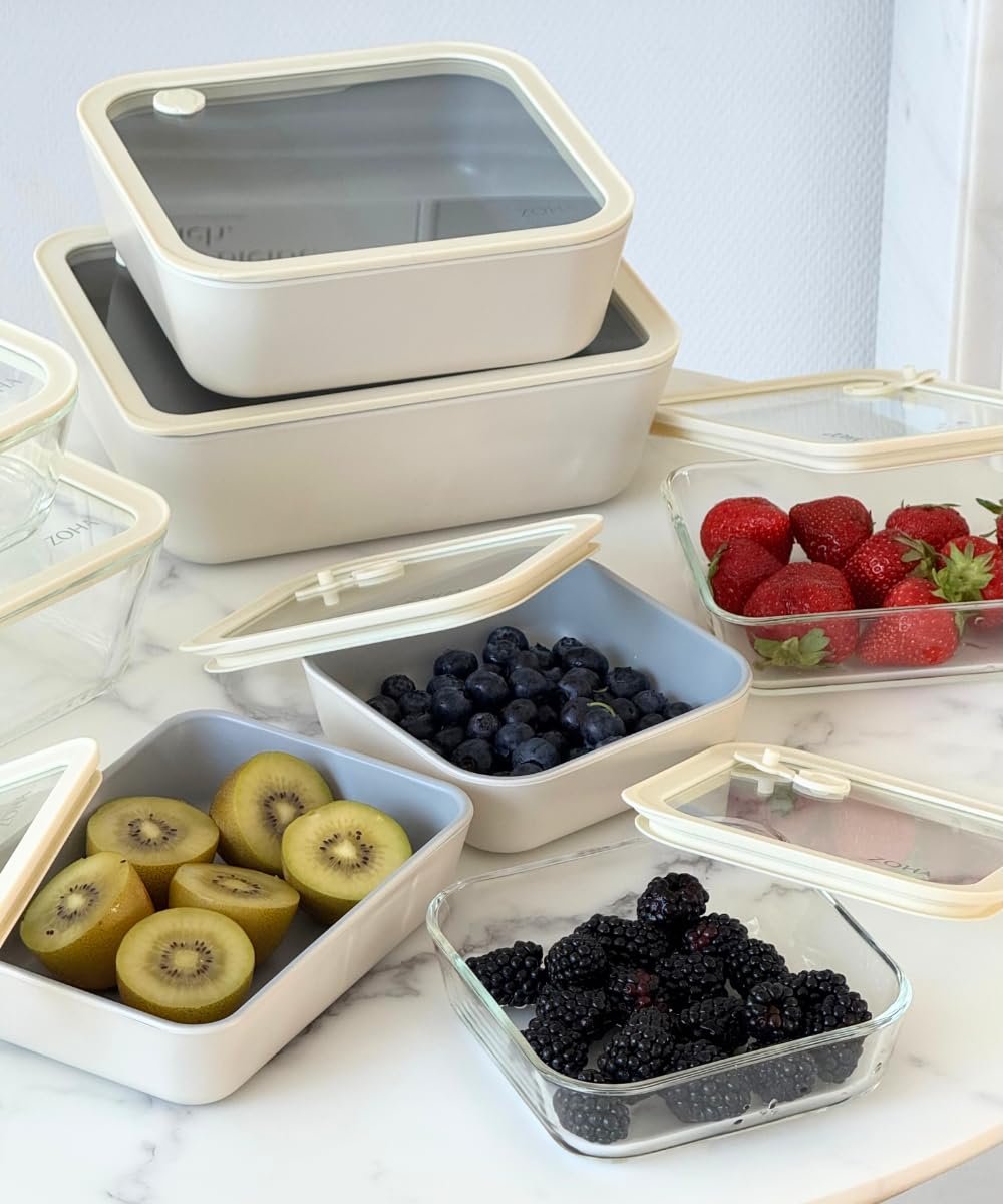 Скляні контейнери для зберігання продуктів Zoha Набір 8 штук BPA Free Герметичні Прозорий/Бежевий, фото №7