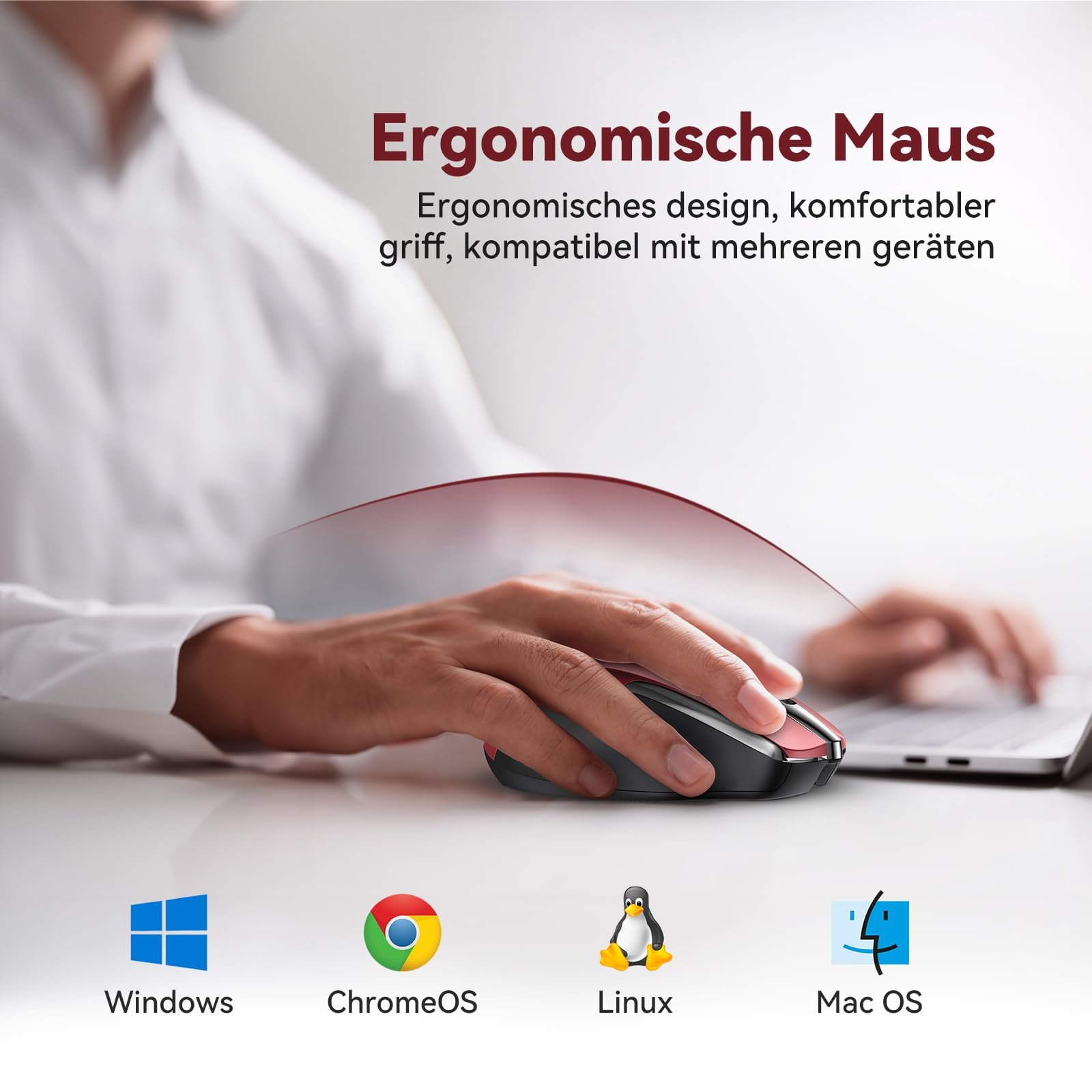 Мышь Беспроводная TechRise Bluetooth 2.4G, 4800 DPI, перезаряжаемая, эргономичная с USB-A ресивером, 6 уровней DPI, тихая, фото №6