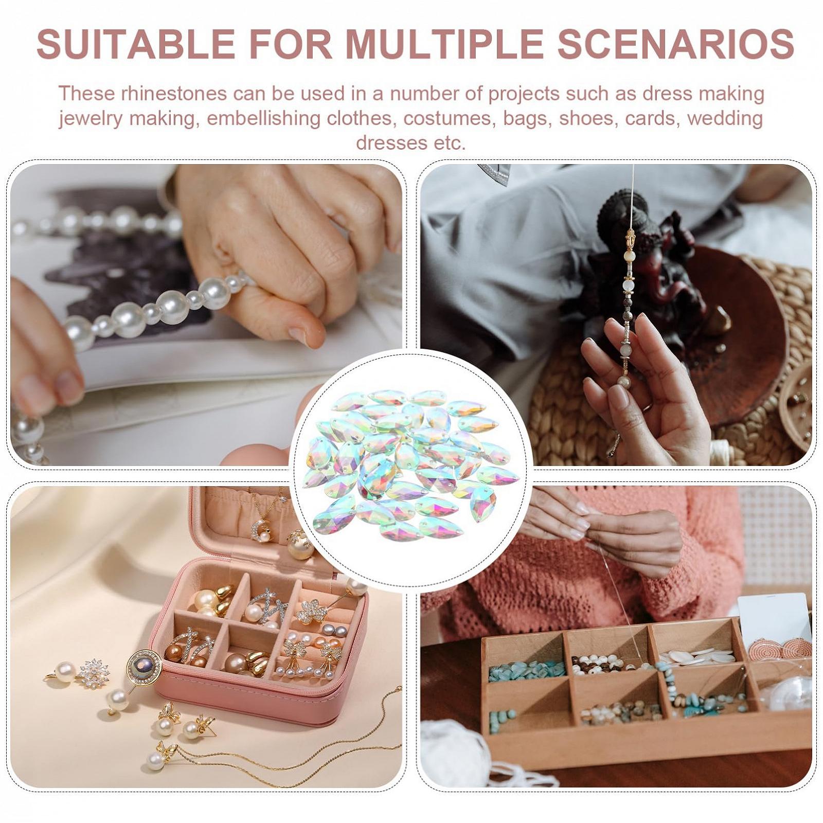 Краплі Смолисті Кришталі Набір з Бісеру Плоска Задня Частина Стрази для Костюмів 17 x 28 мм, 3 набори по 50 штук, фото №6