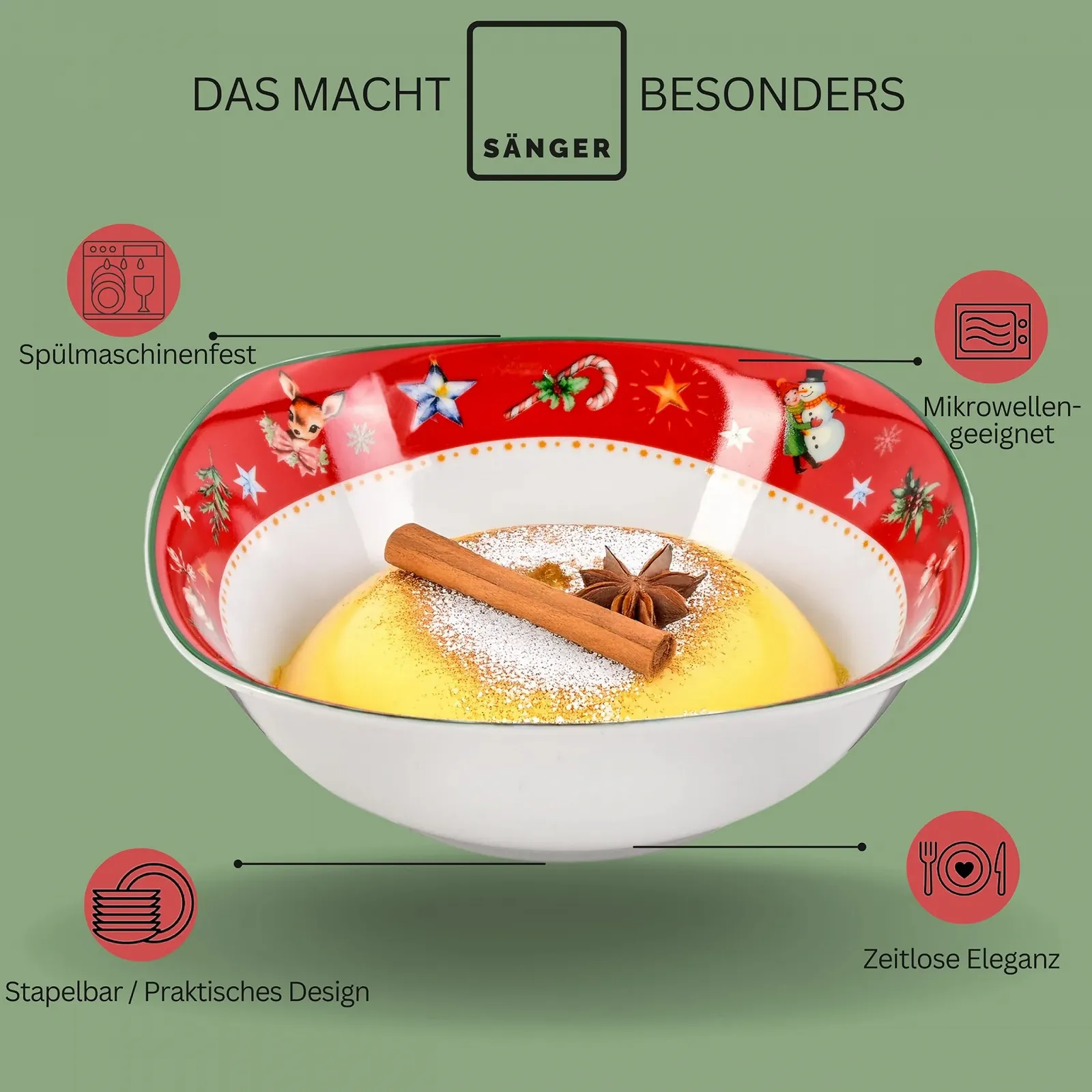 Миска Sänger Bilgola Christmas Design для хлопьев, набор 6 шт, фарфоровая, 300 мл, фото №4