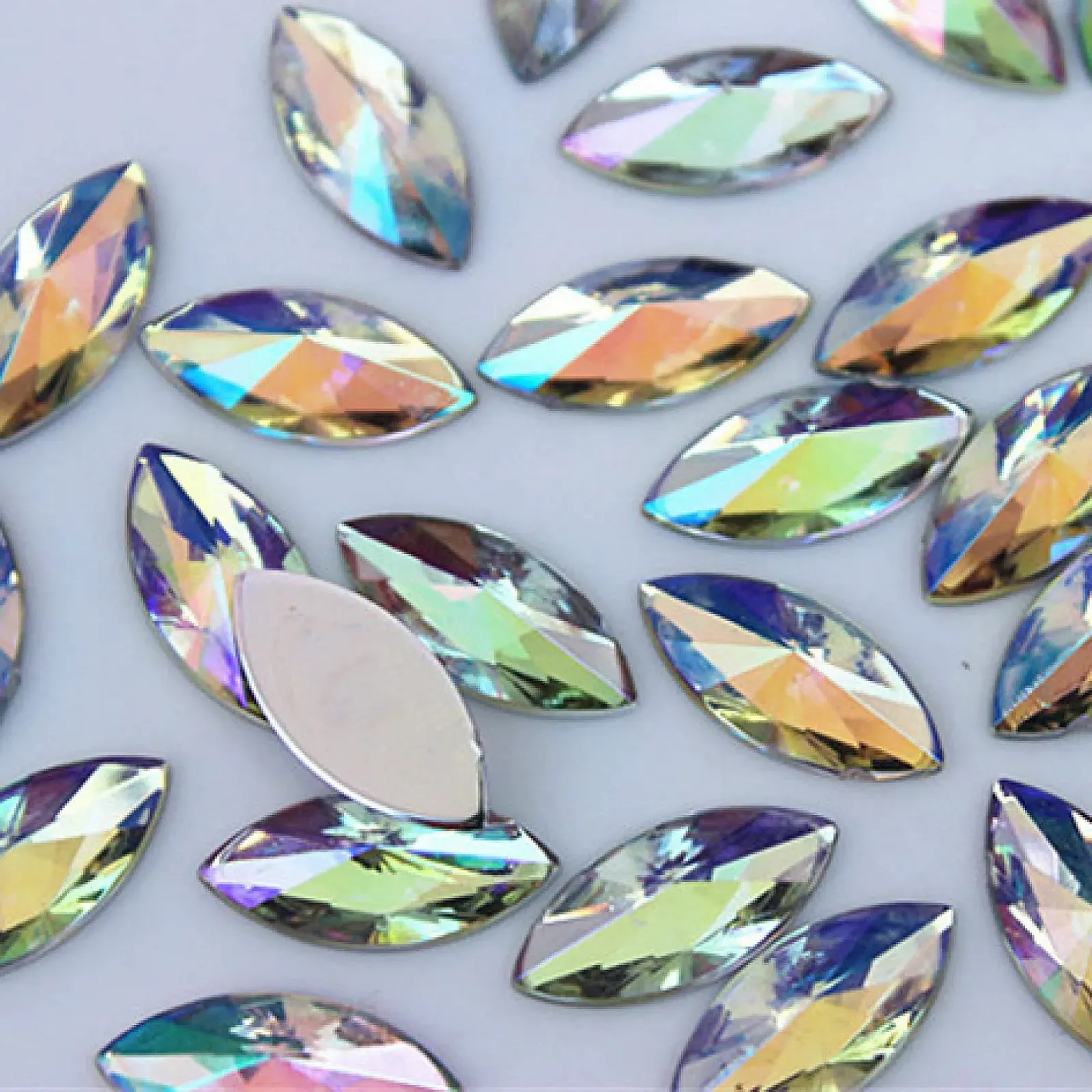 Стрази Кінське Око CHENRANYIN 7 x 14 мм, акрилові, колір Ab Sky Blue, 100 шт, фото №3