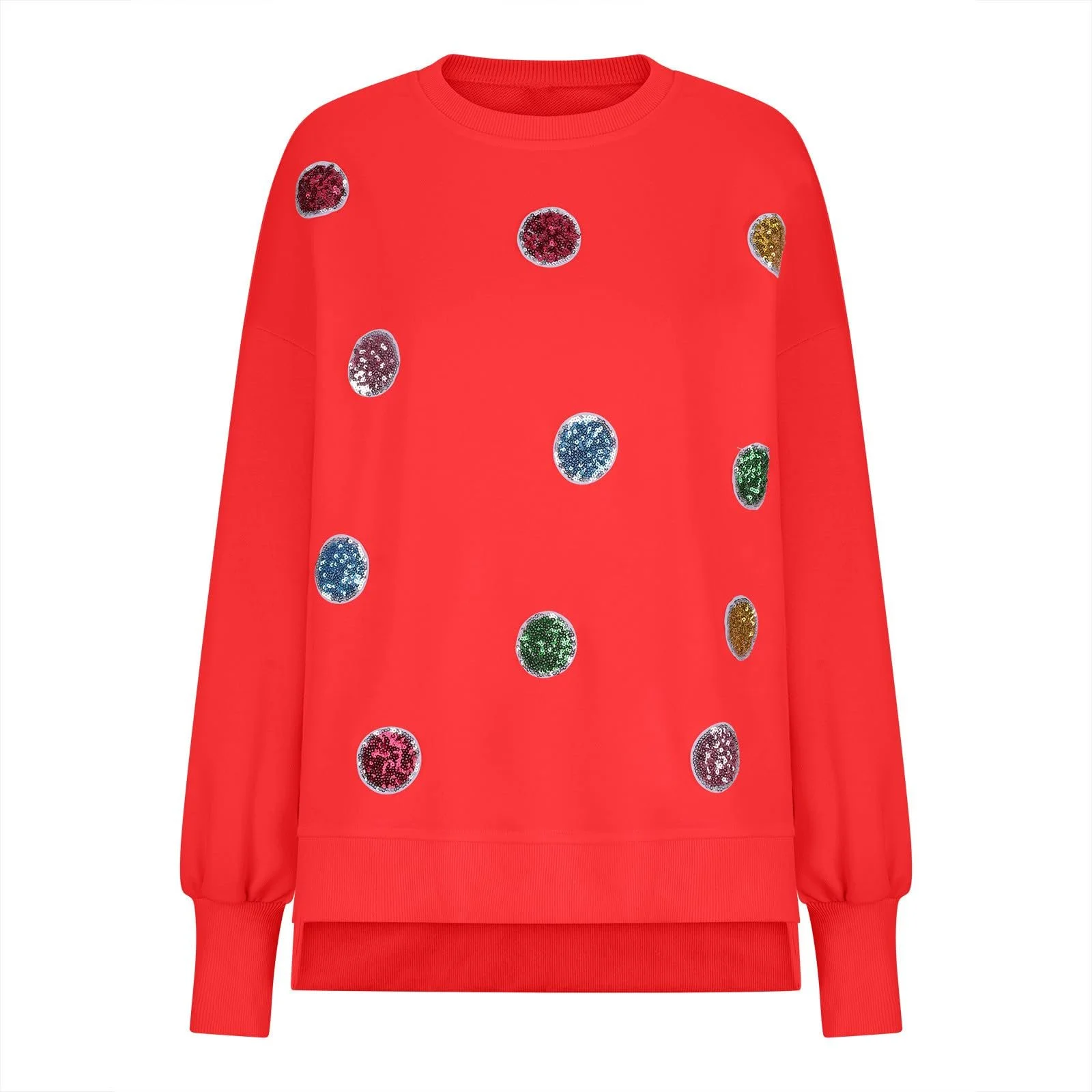 Блузка Ybing с блестками, женская, повседневная, асимметричный подол, длинный рукав, свободный блестящий джемпер, подростковая, с круглым вырезом, разрез, длинный рукав, базовый топ, джемпер, фото №5