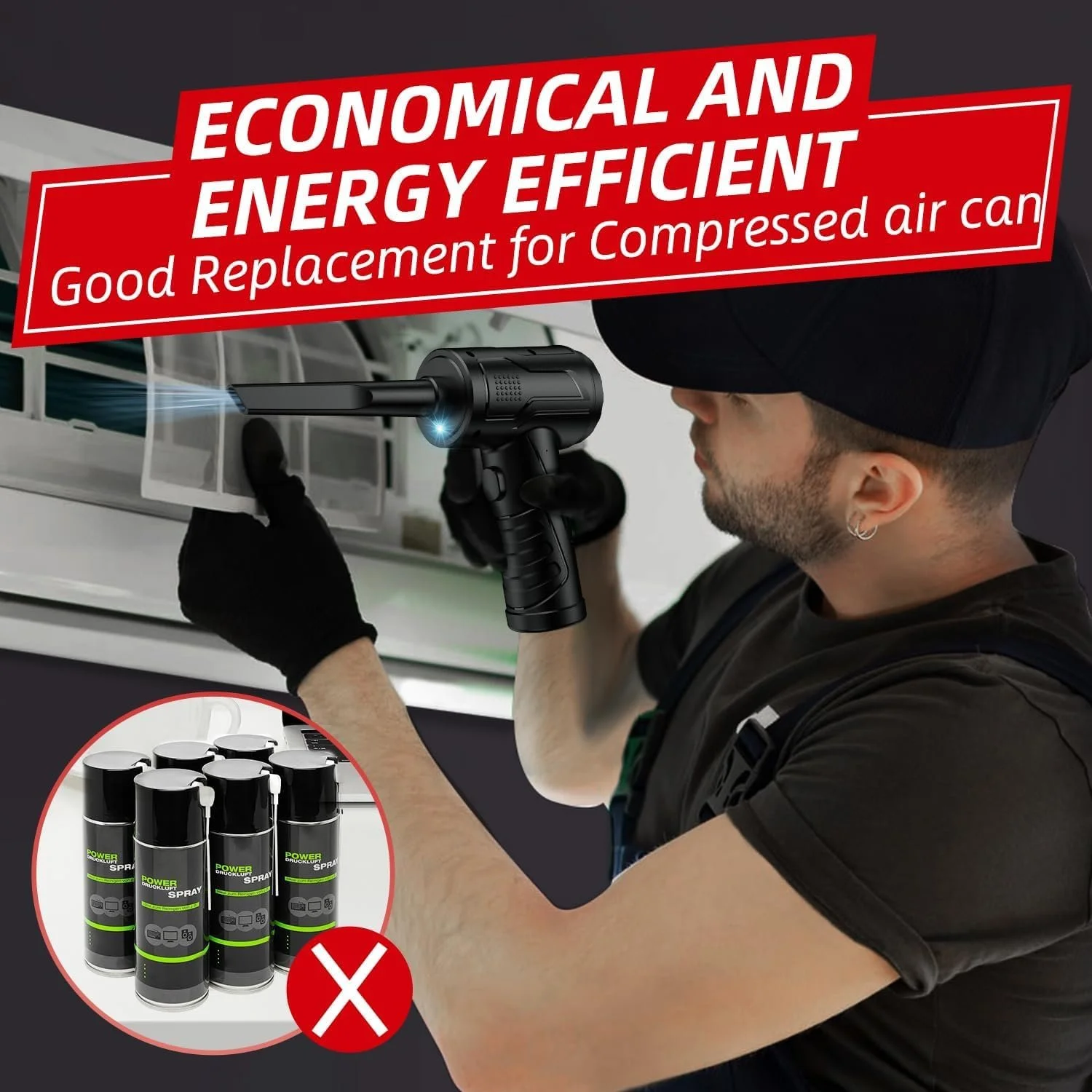 Електрична повітродувка 3 швидкості 110 000 rpm 7600 mAh LED, фото №6