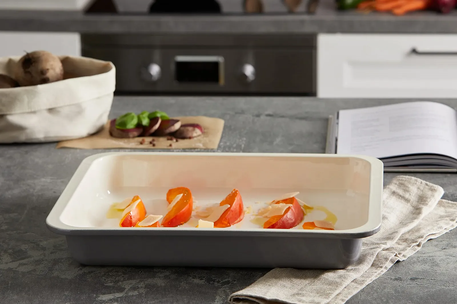 Форма для гриля та духовки Zenker Special Cooking емальована прямокутна 40 x 5,5 x 29 см кремовий/сірий, фото №3