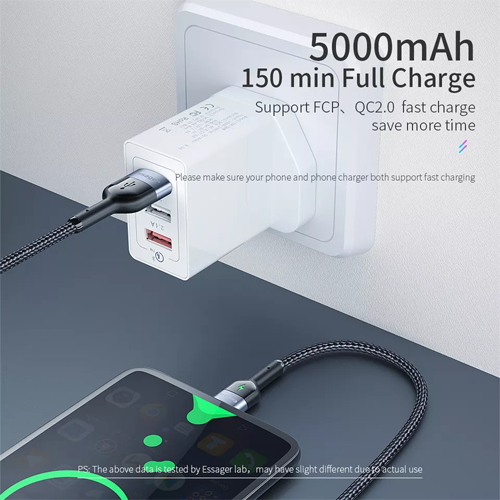 Зарядный кабель ESSAGER USB Type-C 3A красный 1метр(PS), фото №3