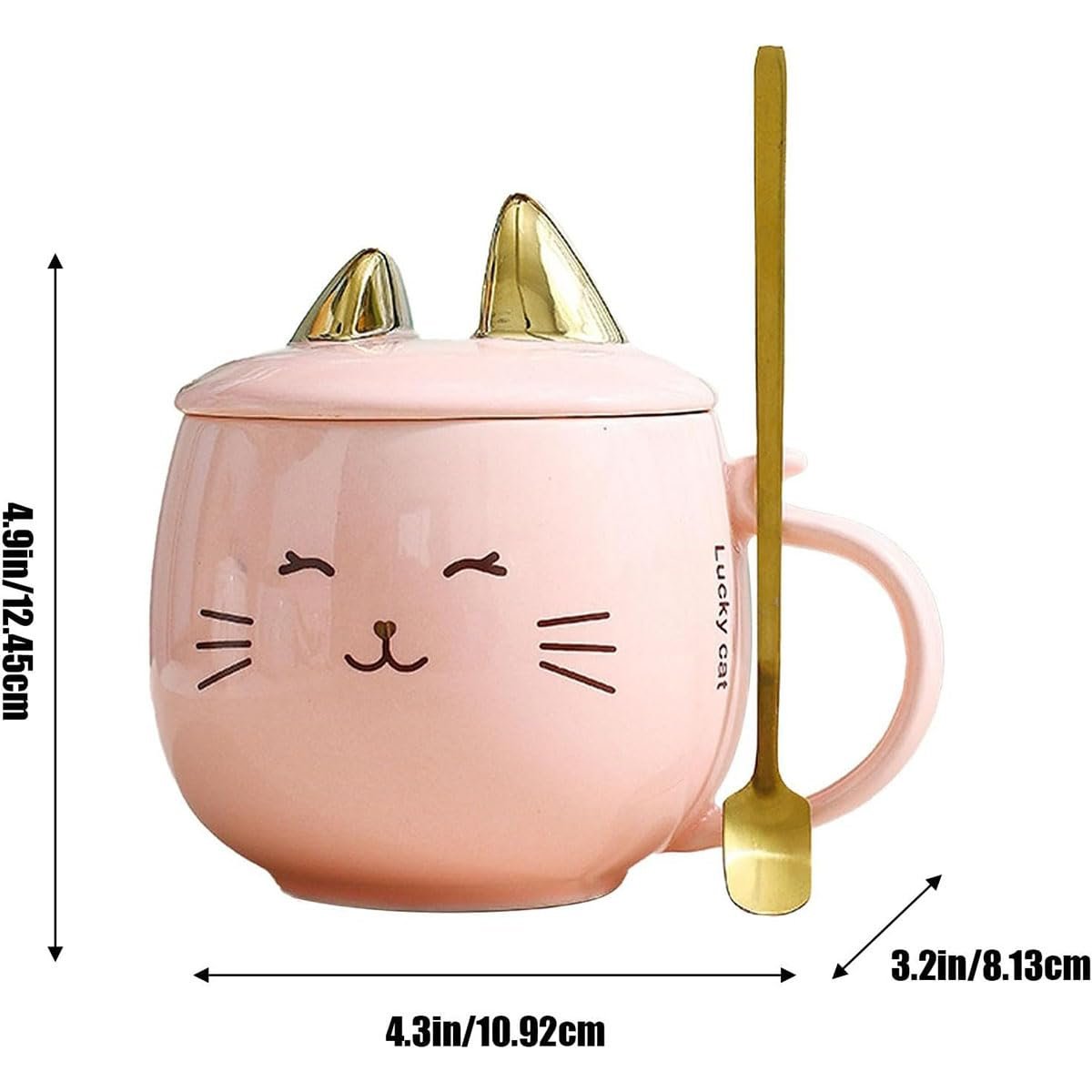 Кухоль керамічний Креативний Тварини Вуха Кришка і ложка 480 мл Рожевий, фото №2