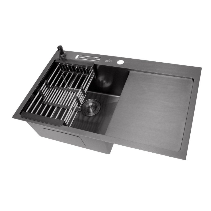 Чорна раковина на кухню з правим крилом Nett NB-7848(R), фото №3 Чорна раковина на кухню з правим крилом Nett NB-7848(R), фото №3