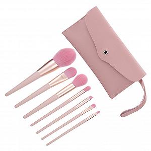 Набір пензлів для макіяжу з сумкою Nude Pink, 7 шт. - Фото 1