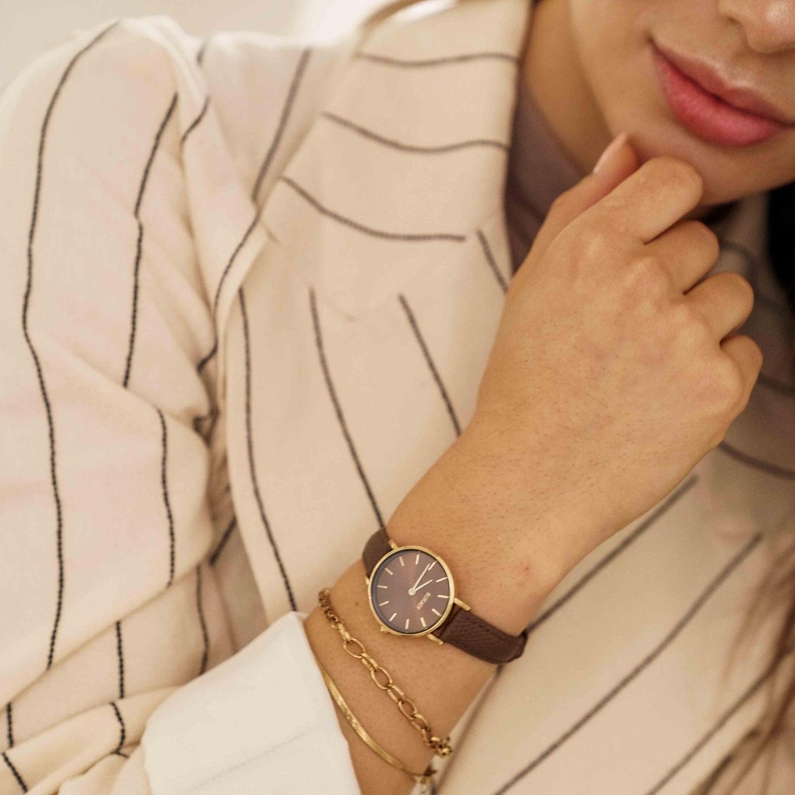 Женские часы BURKER Ruby Petite круглые классические аналоговые водонепроницаемые 3 ATM, золотисто-коричневые, 28 мм, фото №5