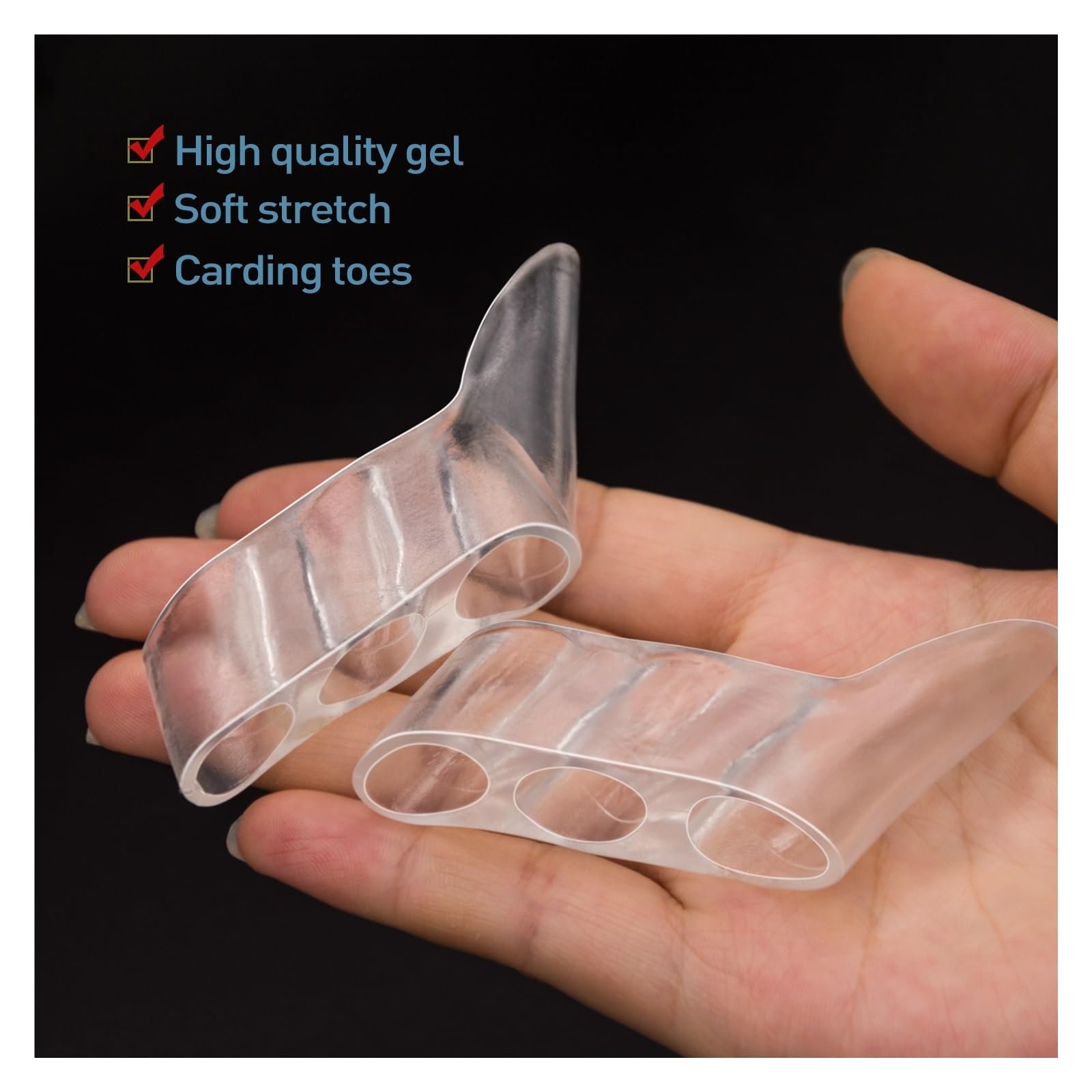 Роздільник для пальців прозорий силіконовий гелевий коректор для зняття болю три отвори, фото №3
